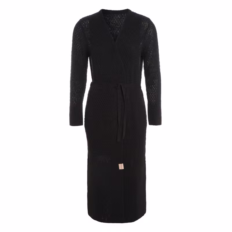 Gina Lang Gebreid Vest Zwart - 36/38 - Met steekzakken