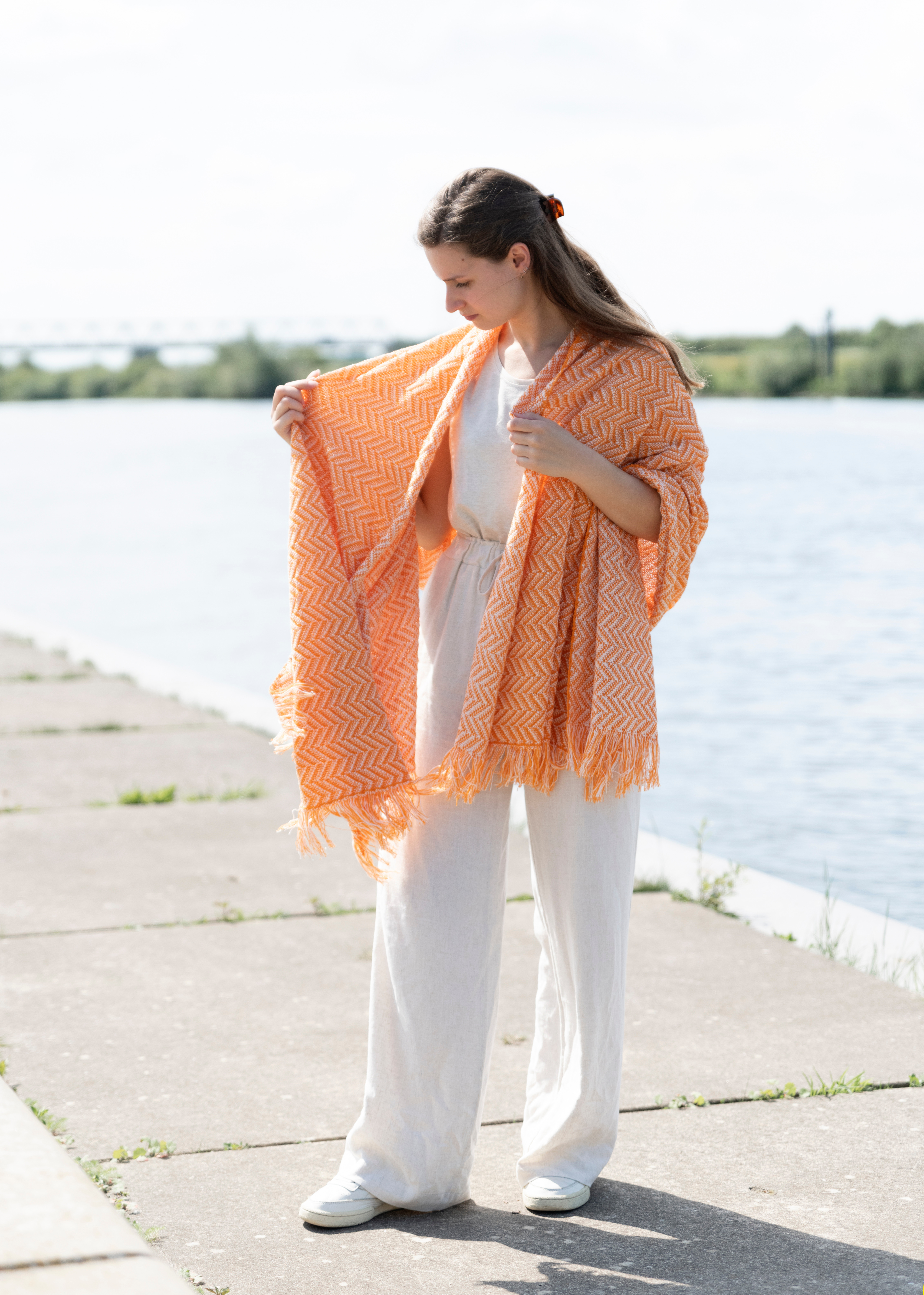 Soleil Scarf Ecru/Orange