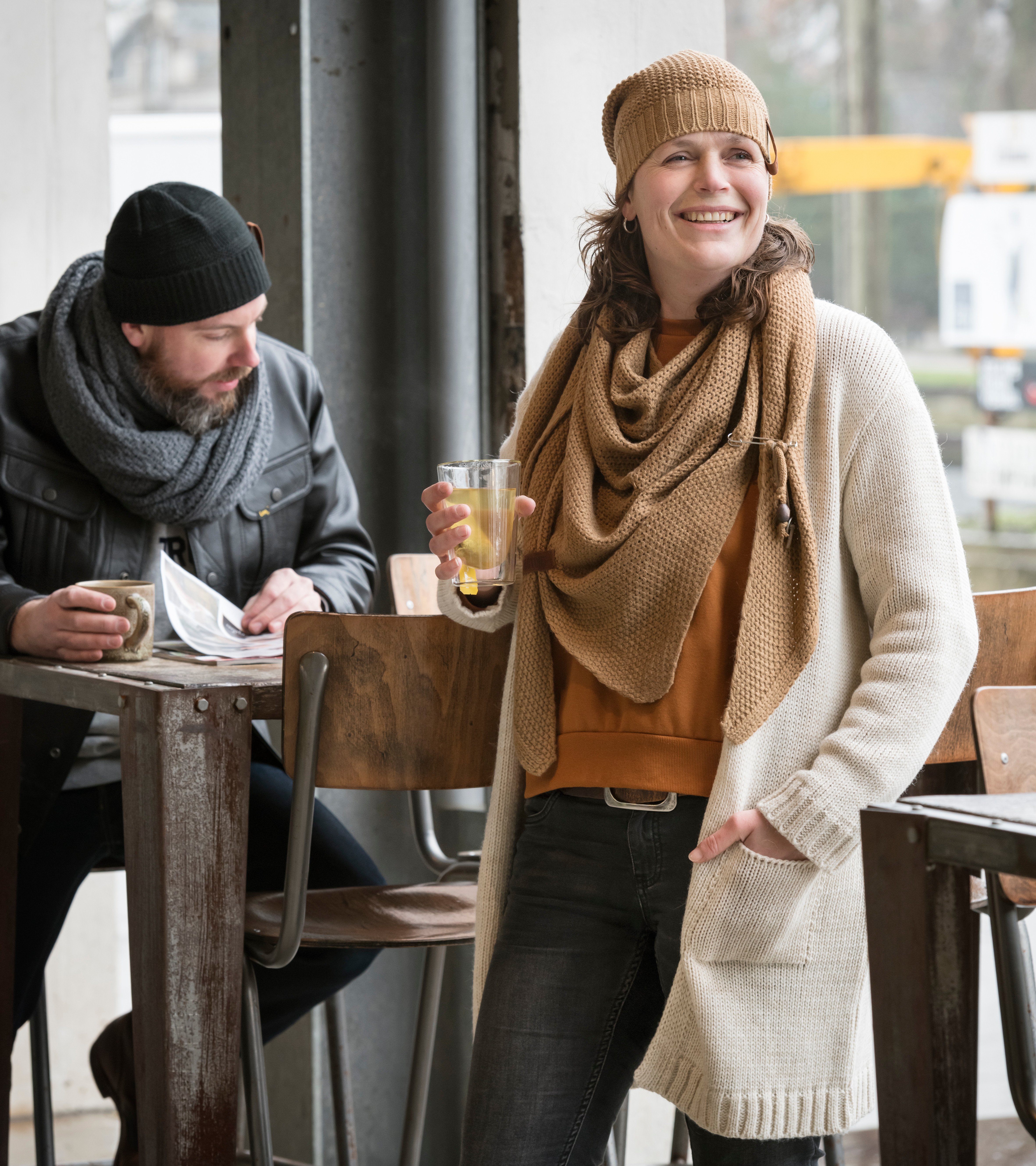 Ruby Gebreid Vest Linnen - 40/42 - Met steekzakken
