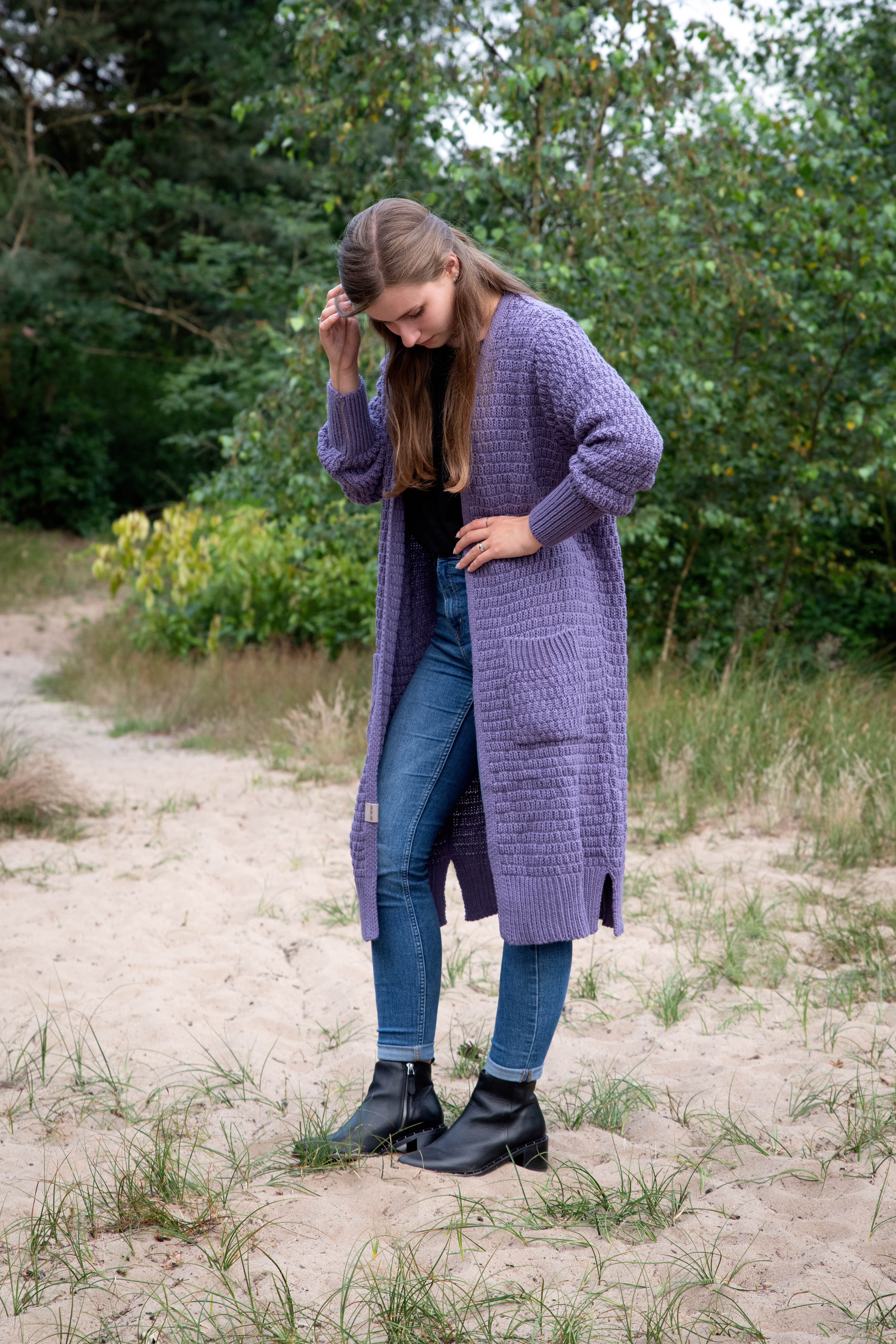 Jaida Long Knitted Cardigan Tobacco - 40/42 - With side pockets