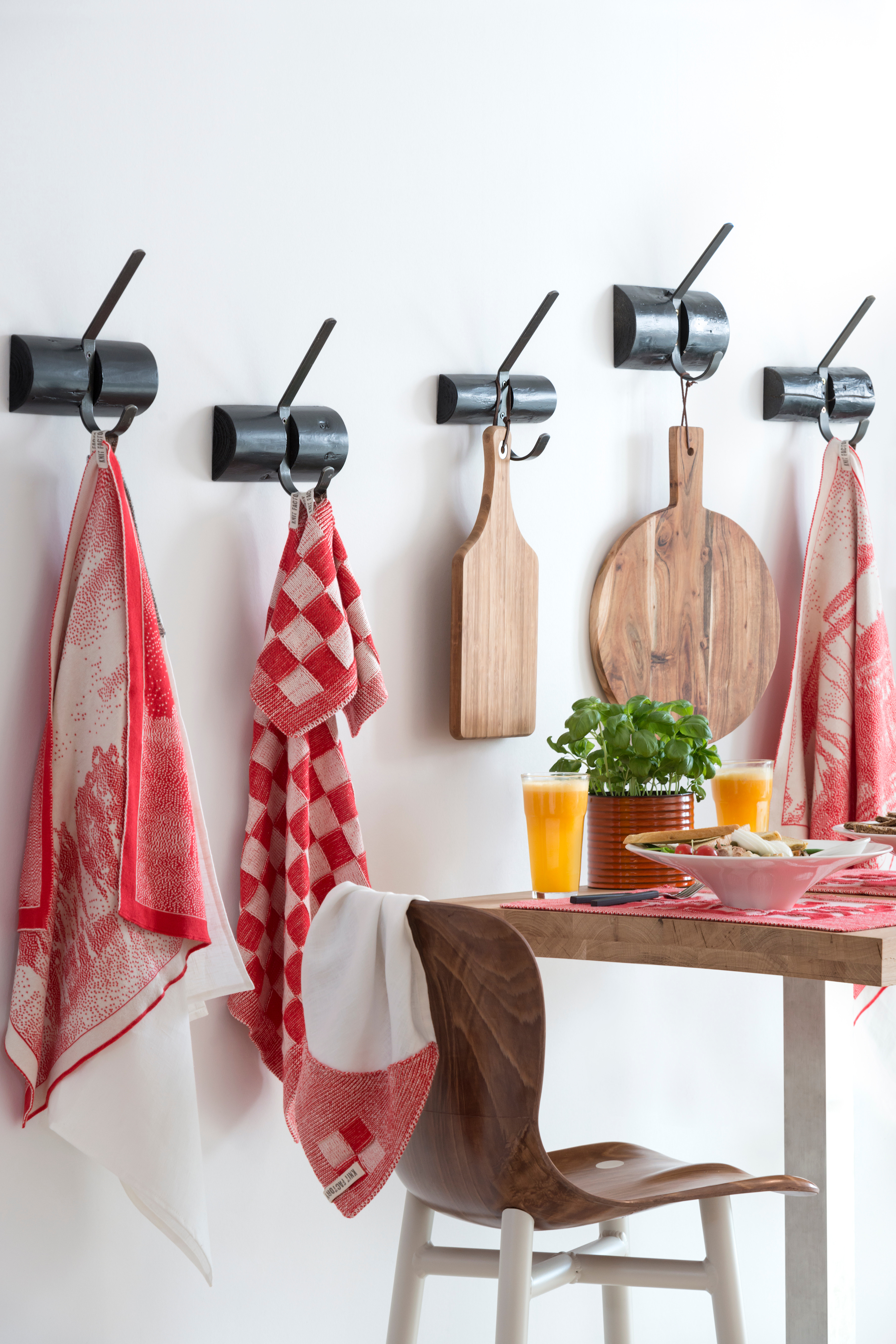 Keukendoek Block Ecru/Rood