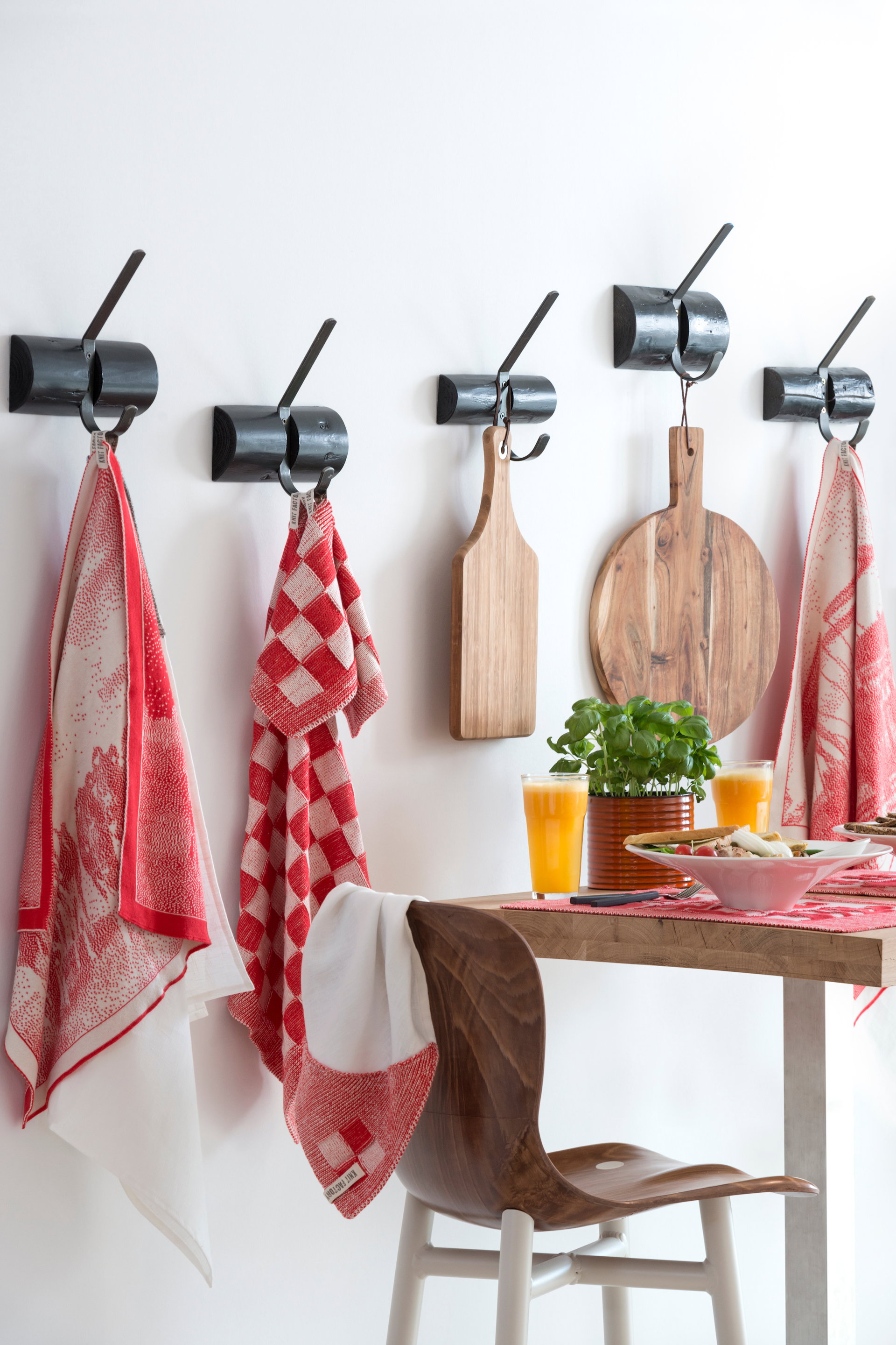 Keukendoek Block Ecru/Rood