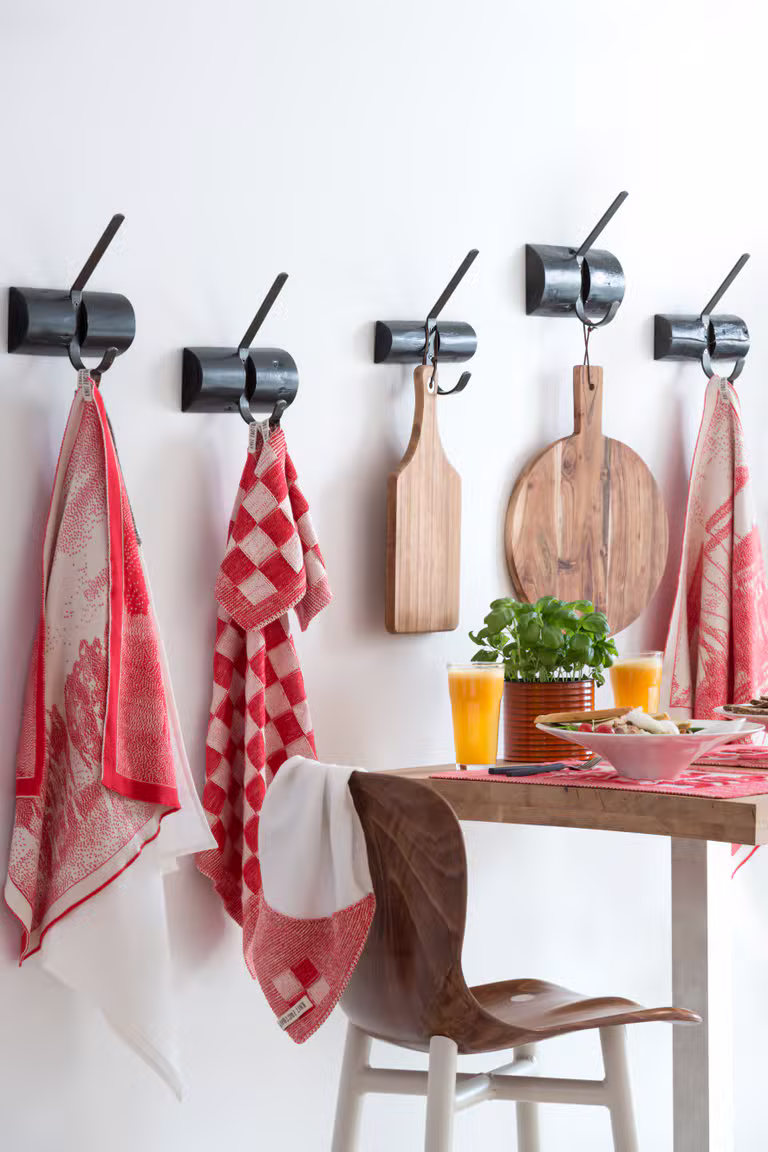 Keukendoek Block Ecru/Rood