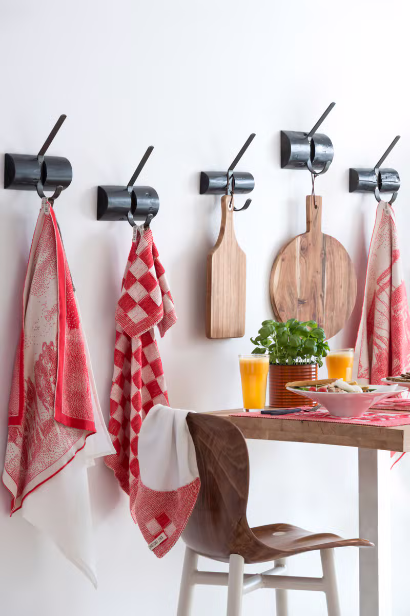 Keukendoek Block Ecru/Rood