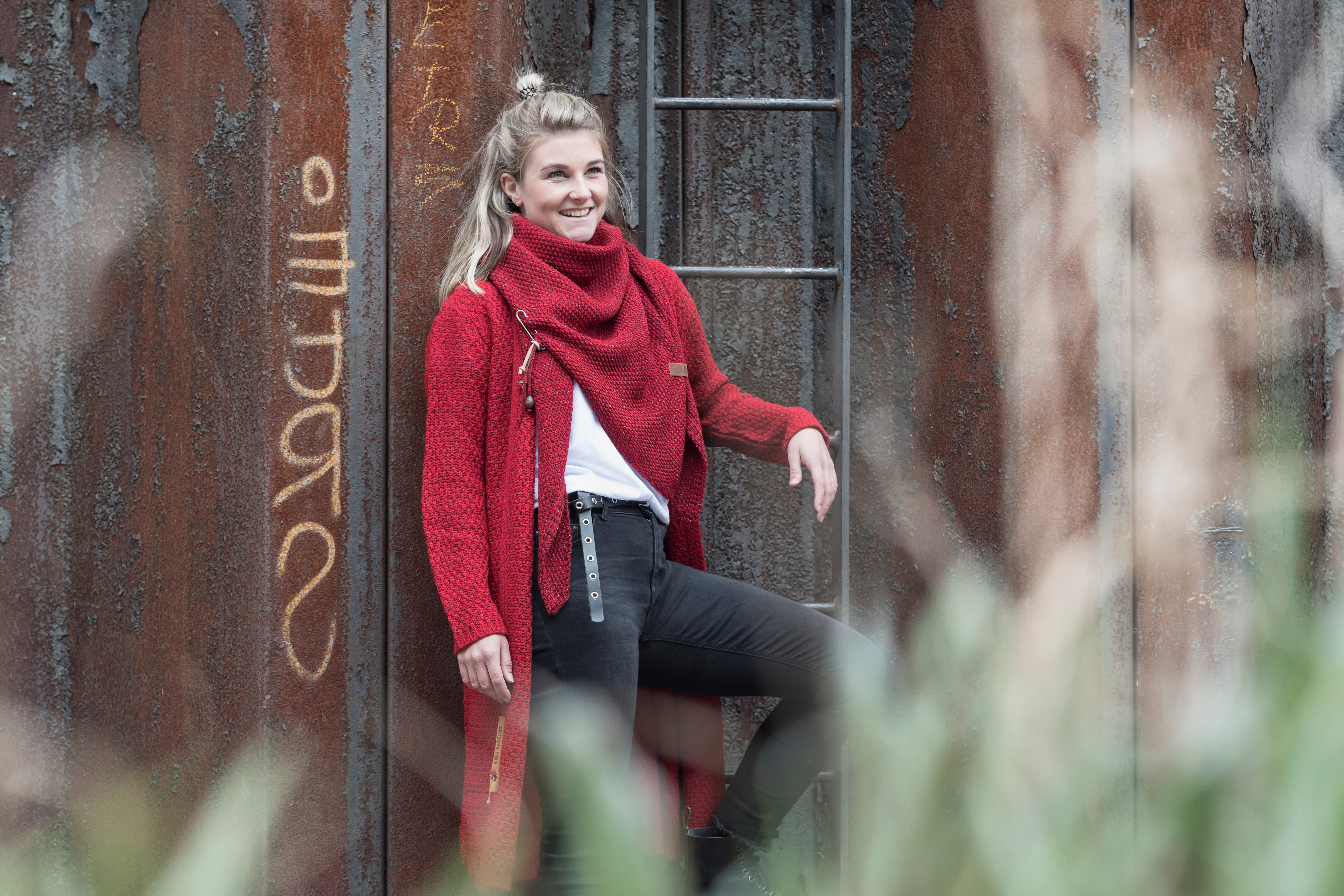 Luna Lange Strickjacke Bordeaux - 36/38
