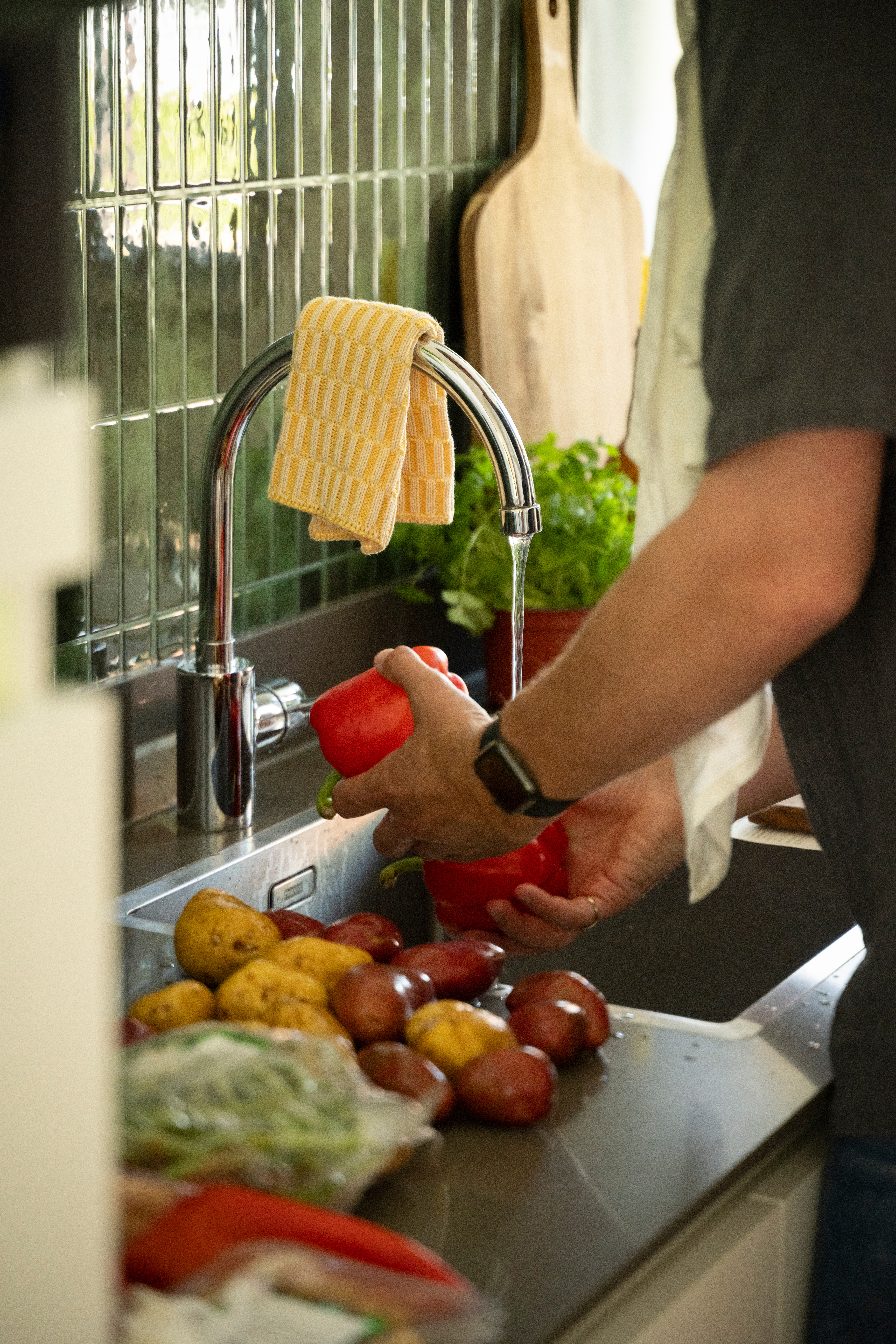 Lavette de Cuisine Block Ecru/Rouge