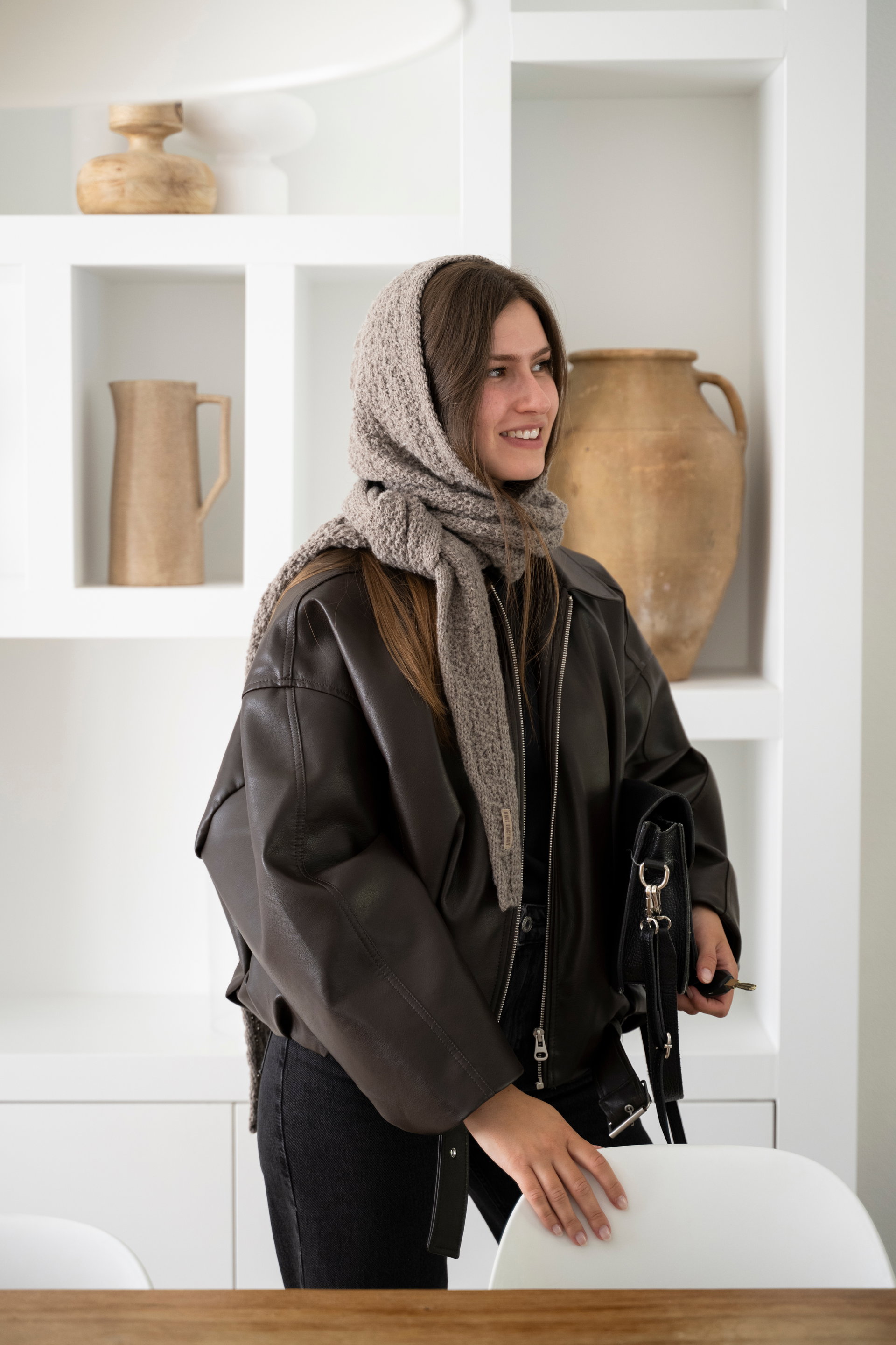 Blake Hooded Scarf Beige