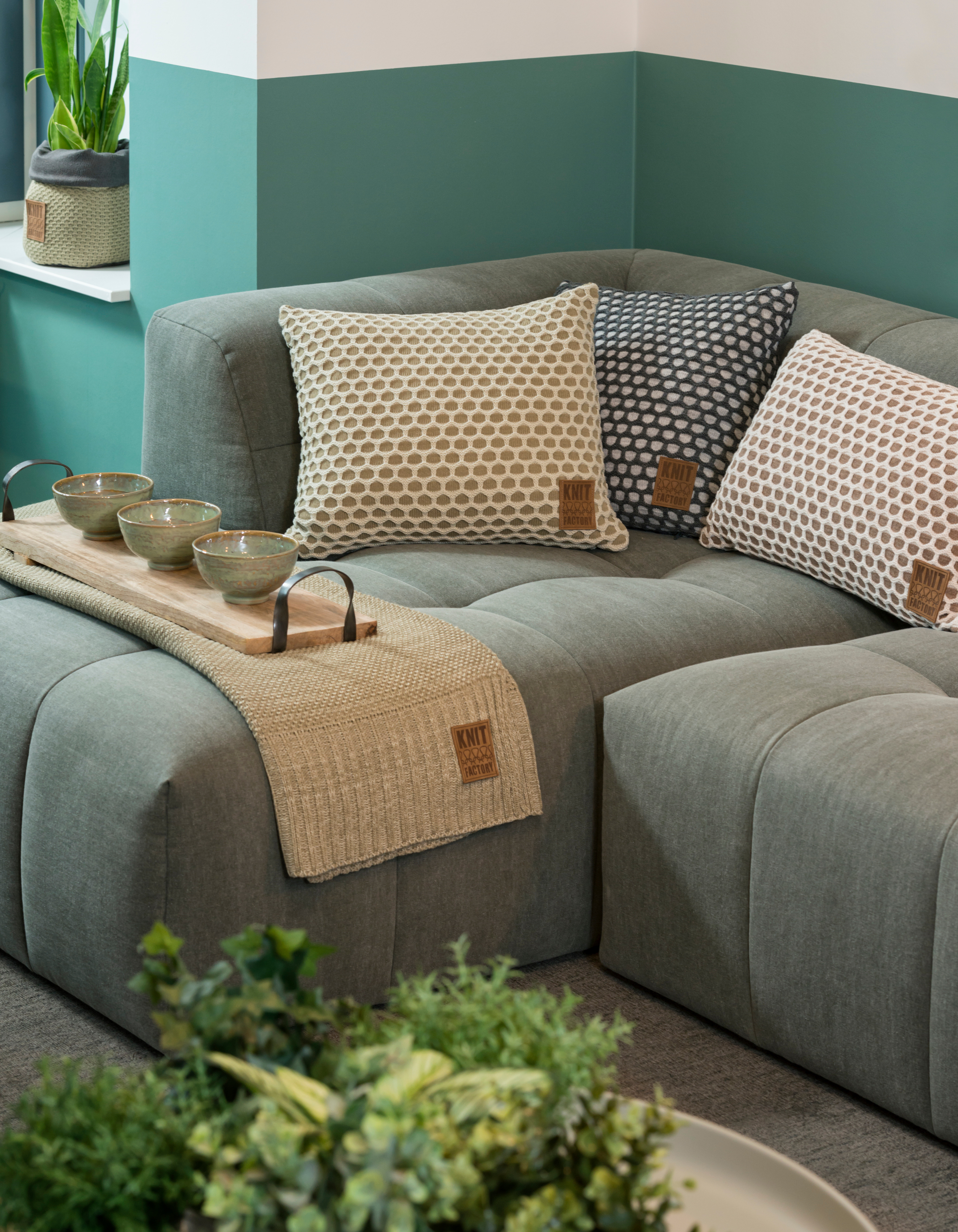 Mila Kissen Beige/Schwarz - 50x50