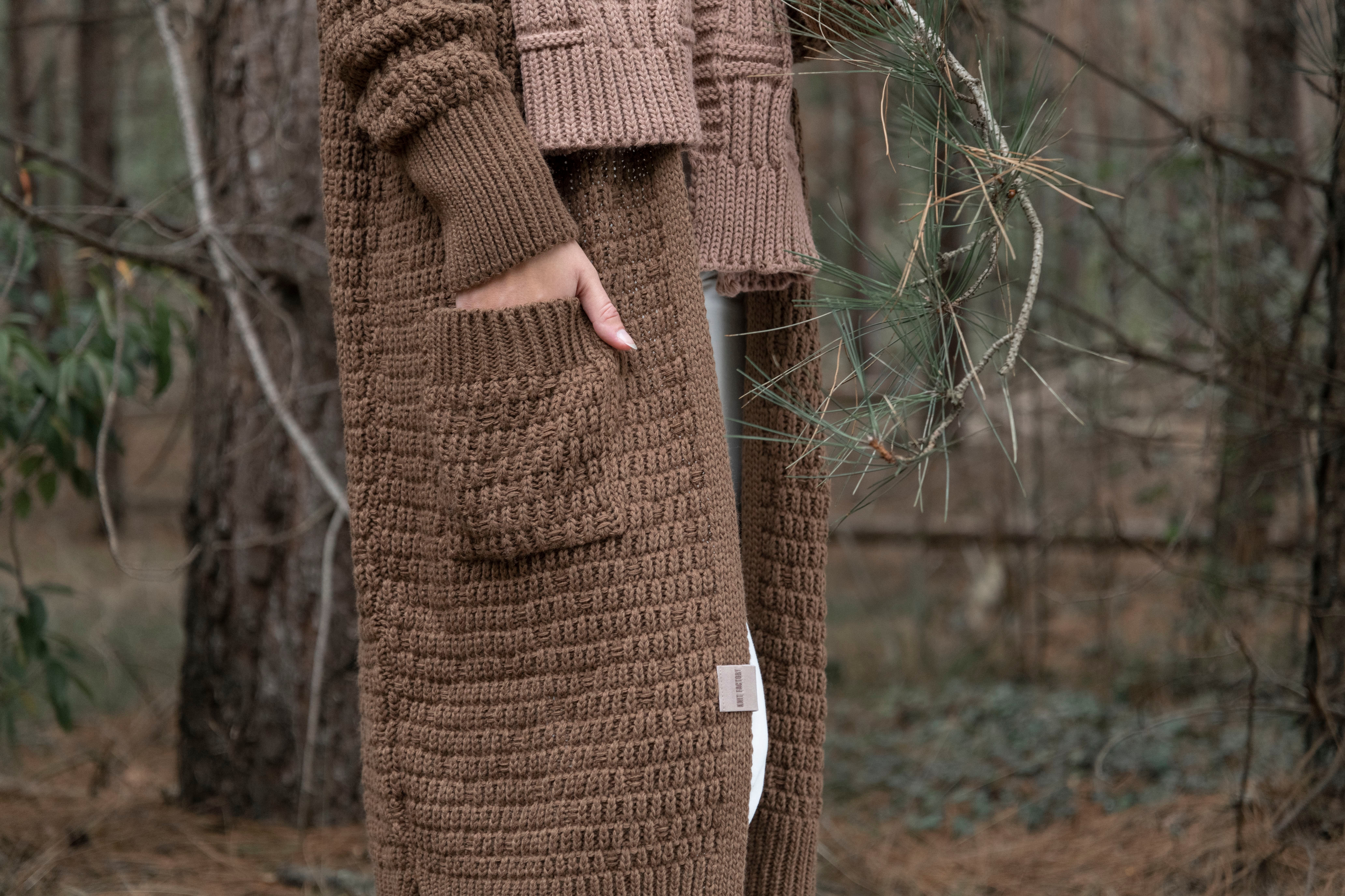 Jaida Long Knitted Cardigan Tobacco - 40/42 - With side pockets