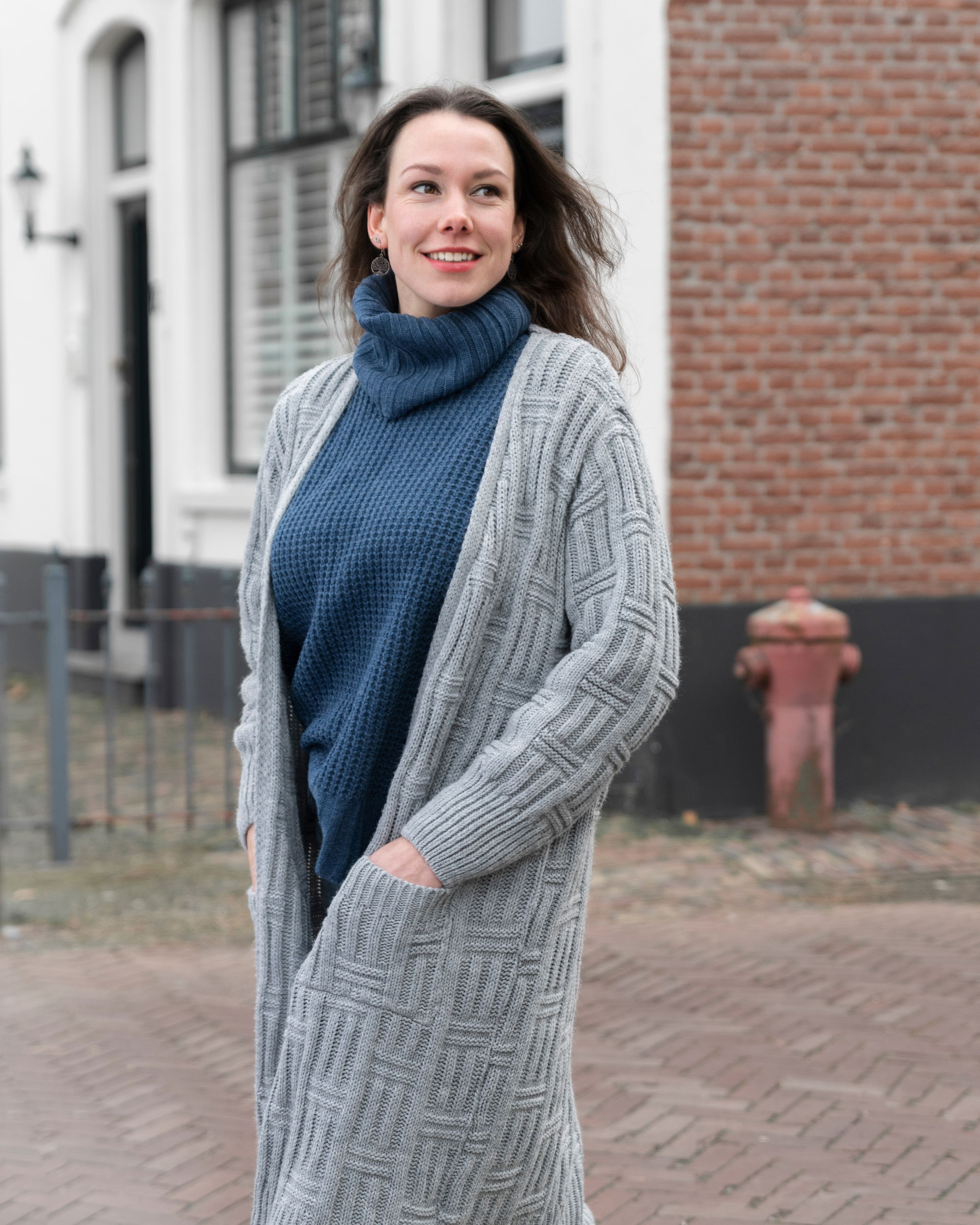 Bobby Lang Gebreid Vest Nude - 40/42 - Met steekzakken