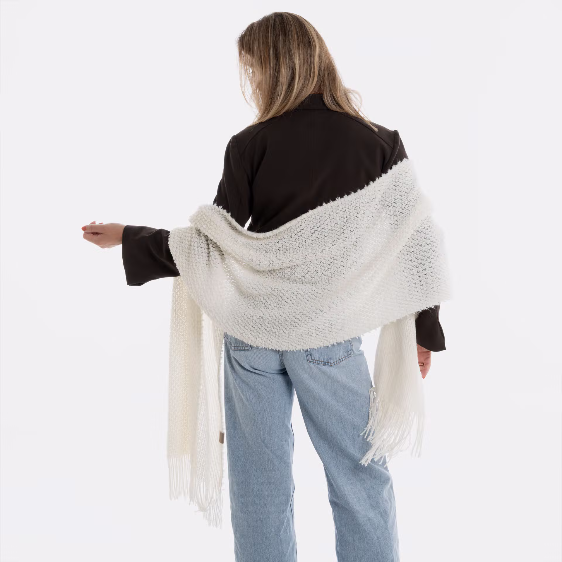 Reese Scarf Beige - With loop and fringes