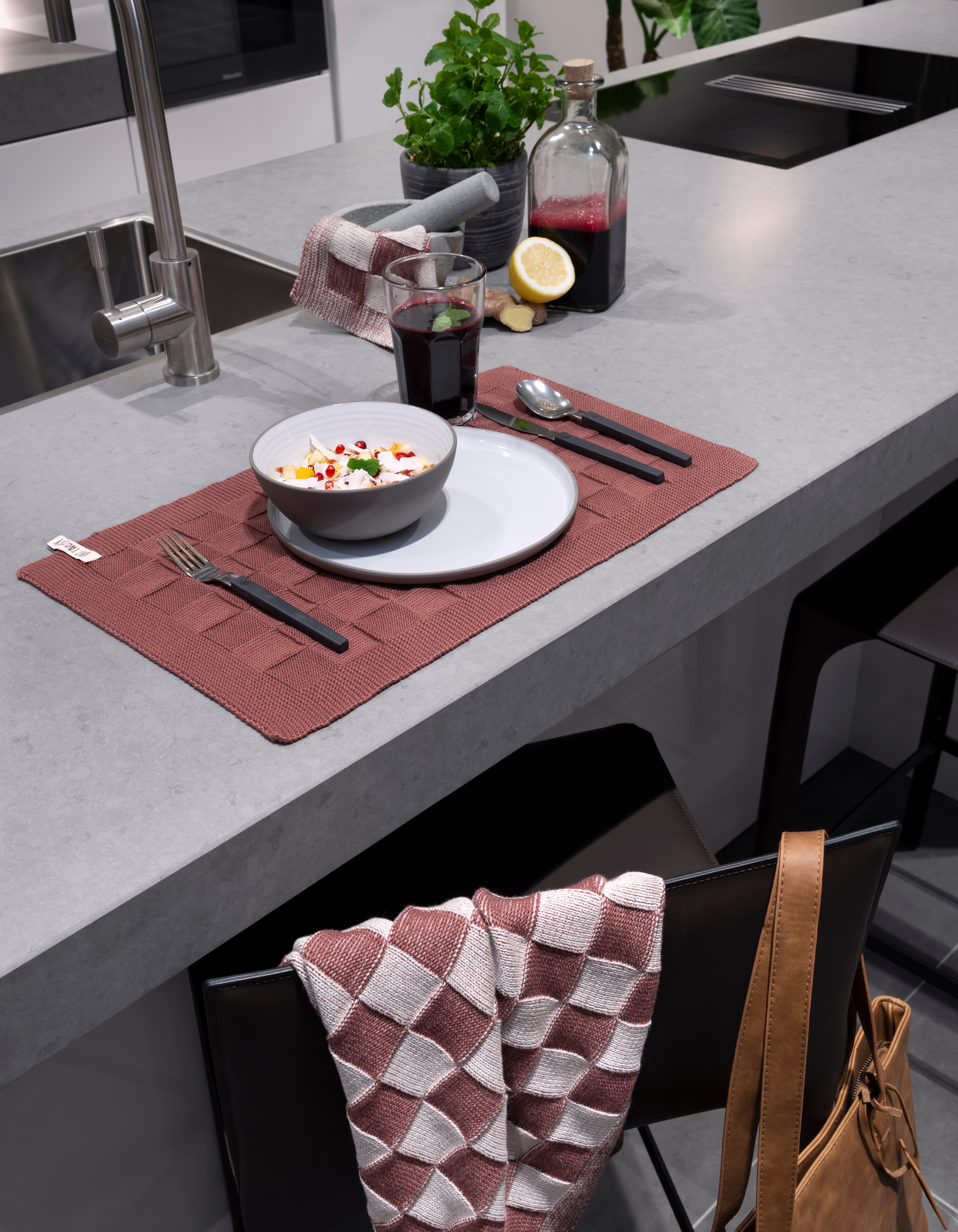 Keukendoek Block Ecru/Rood