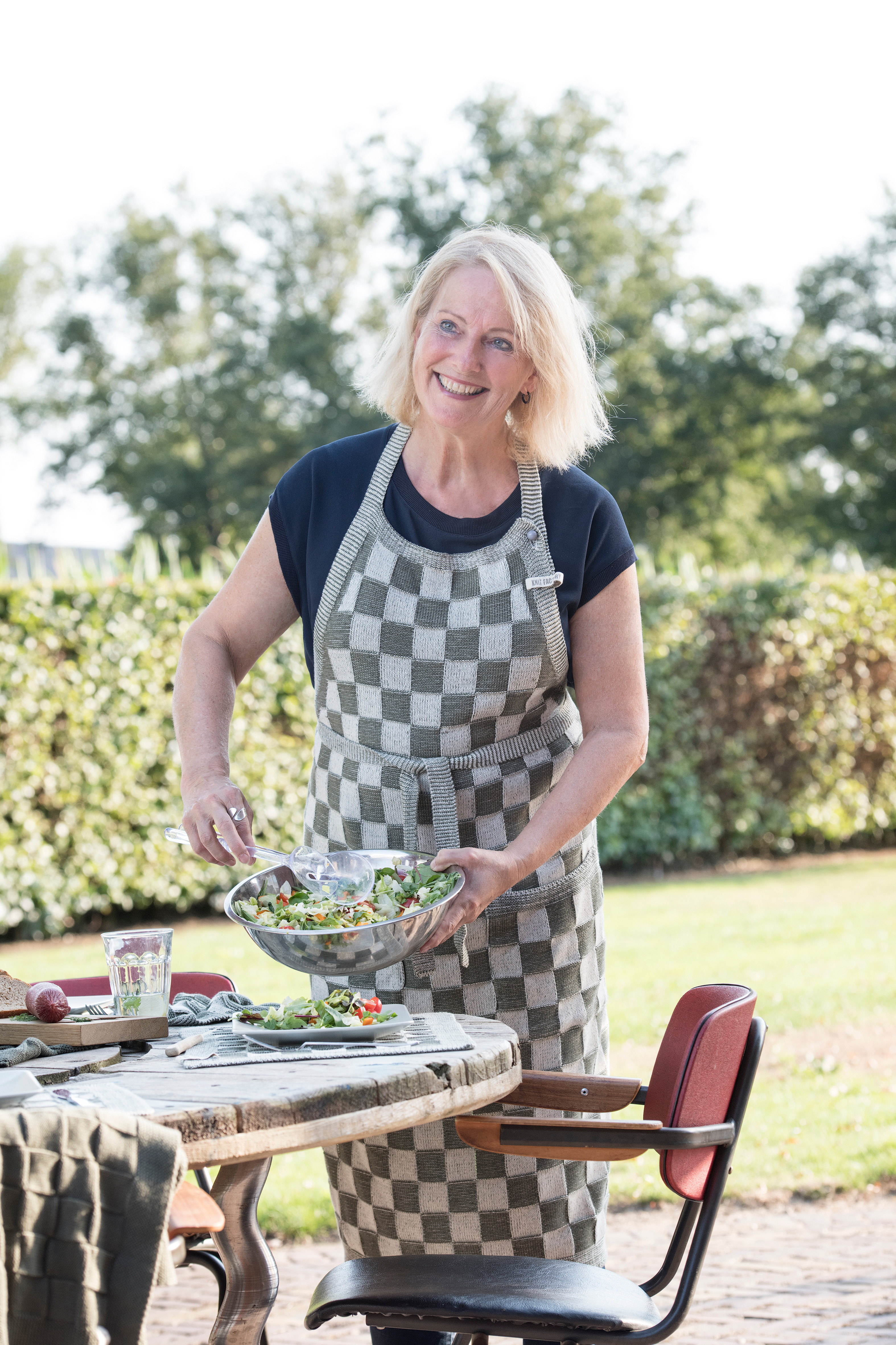 Küchenschürze Block Ecru/Khaki