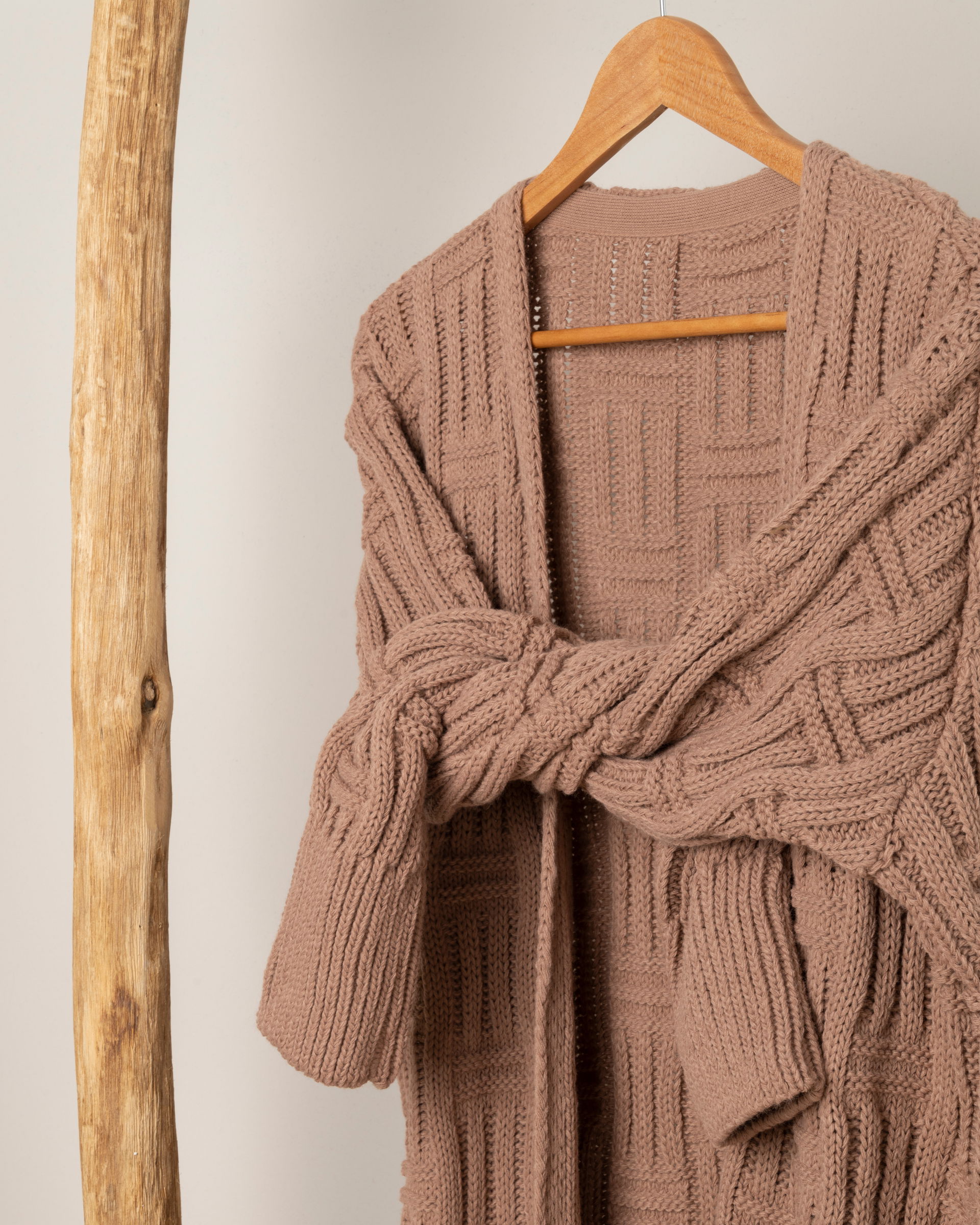 Bobby Lang Gebreid Vest Tobacco - 40/42 - Met steekzakken