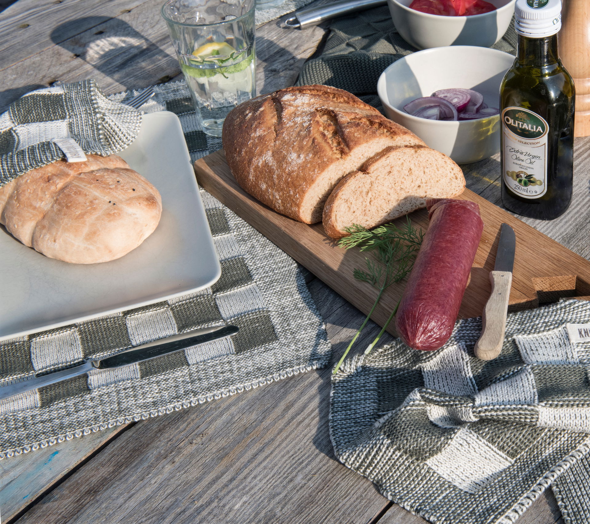 Topflappen Block Ecru/Khaki