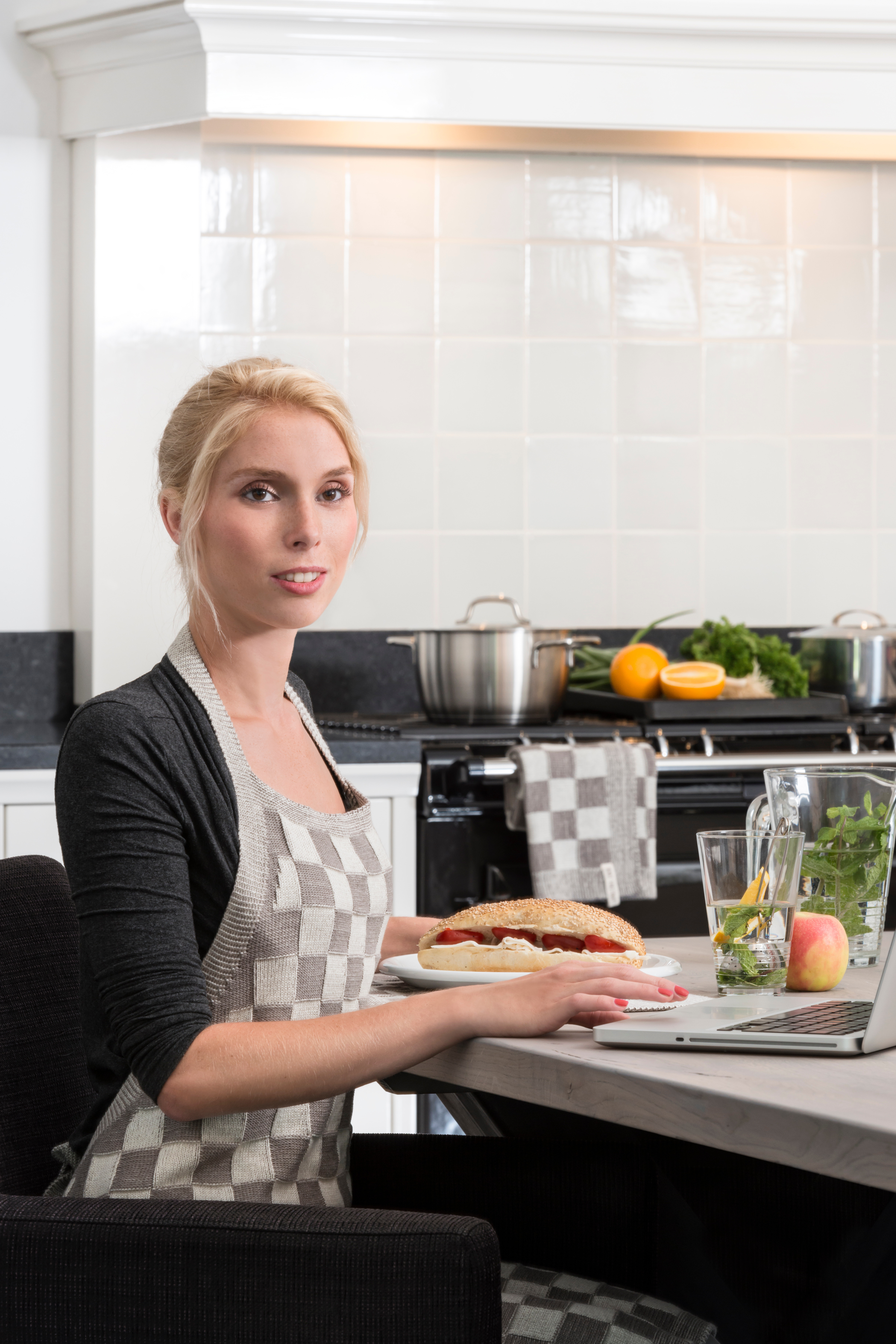 Küchenschürze Block Ecru/Khaki