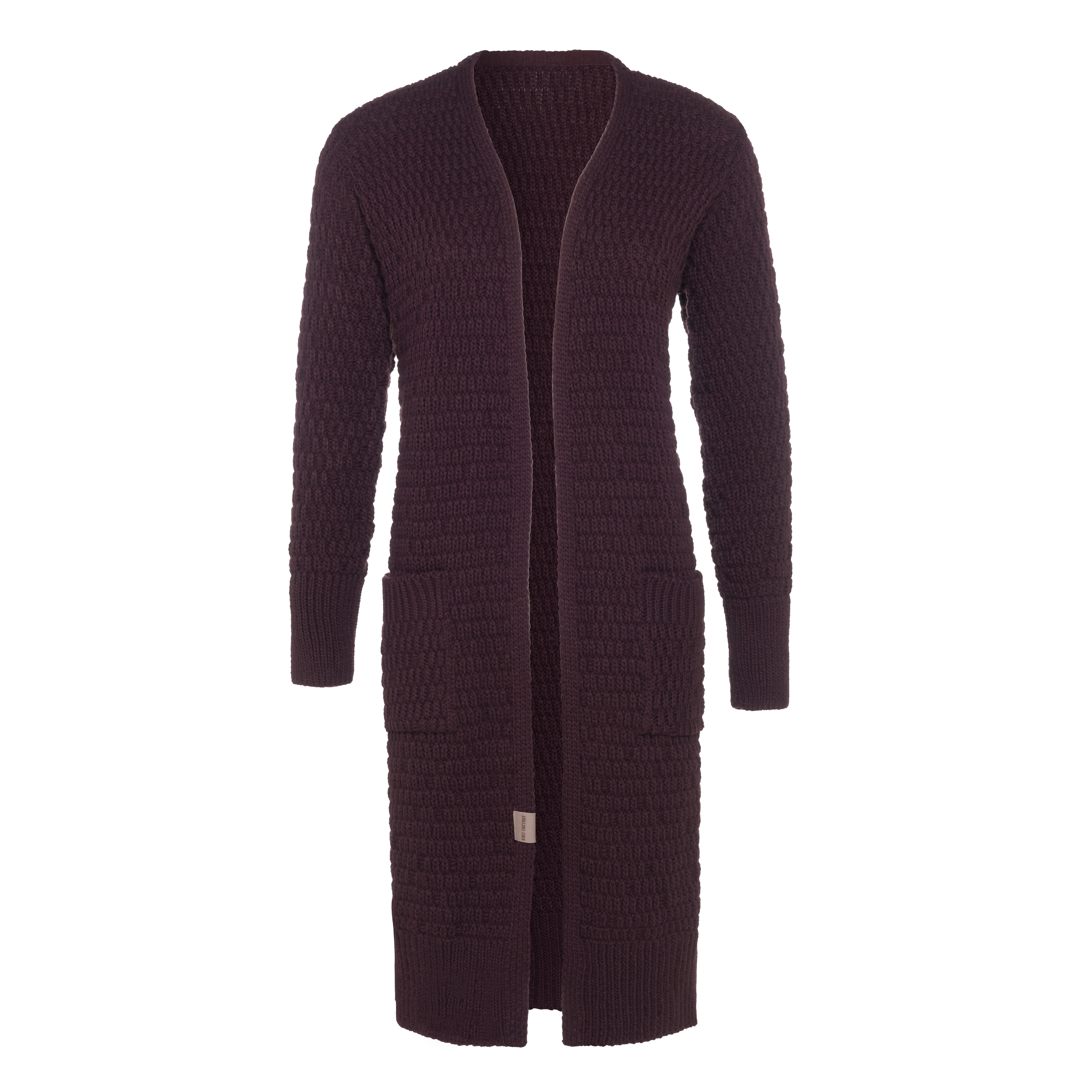 Jaida Lang Gebreid Vest Aubergine - 36/38 - Met steekzakken