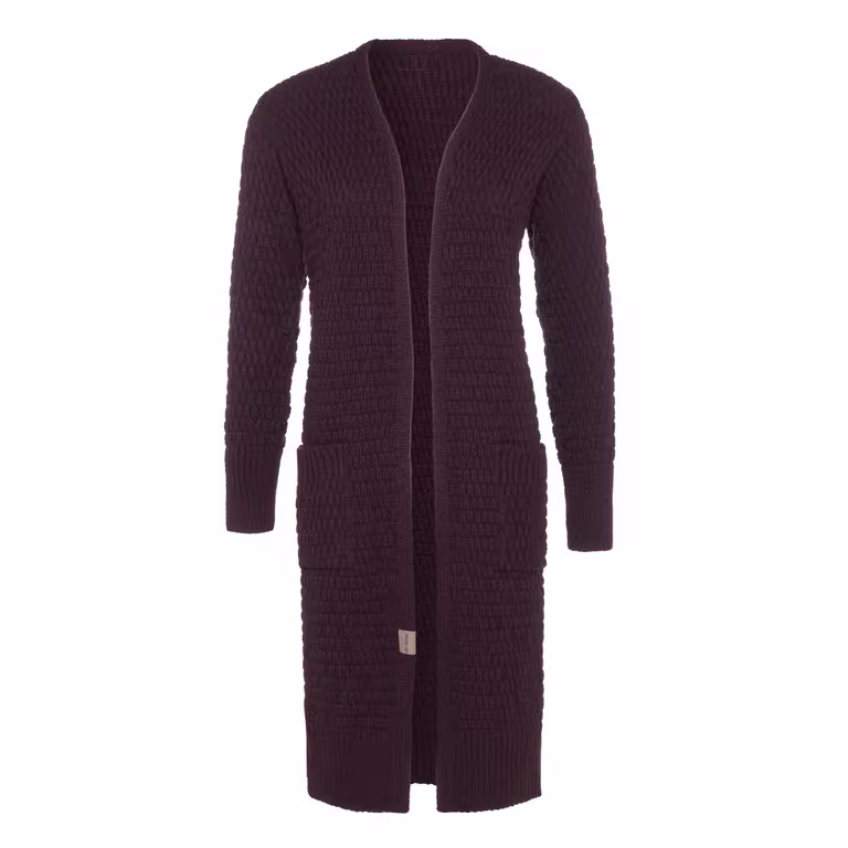 Jaida Long Knitted Cardigan Aubergine - 36/38 - With side pockets