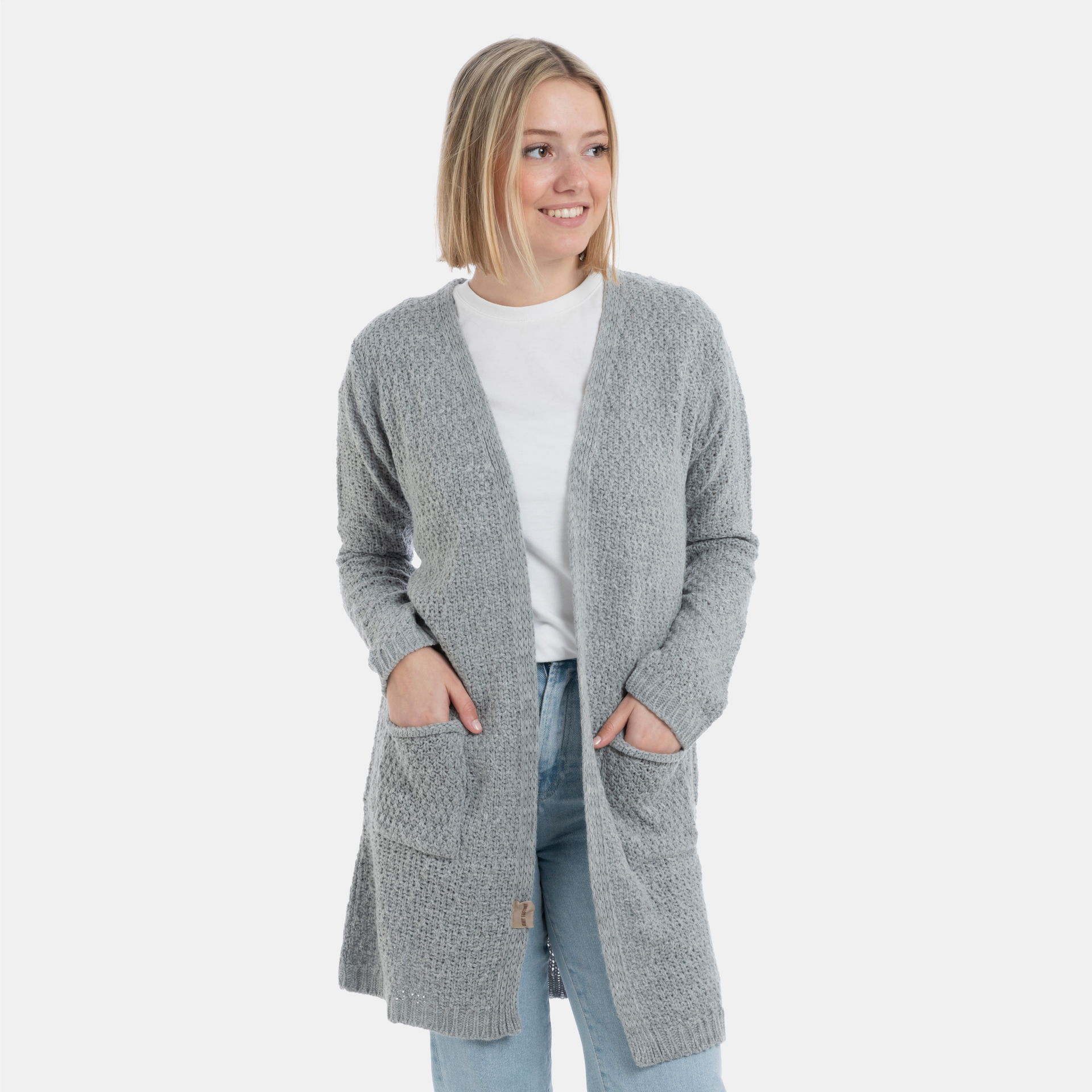 Luna Knitted Cardigan Light Grey - 40/42 - With side pockets