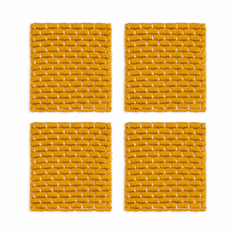 Knitted Coasters Block Ecru/Ochre - Set of 4