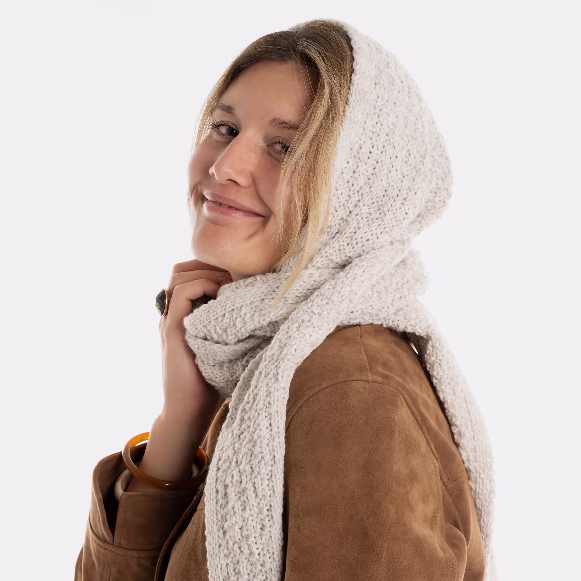 Blake Hooded Scarf Beige