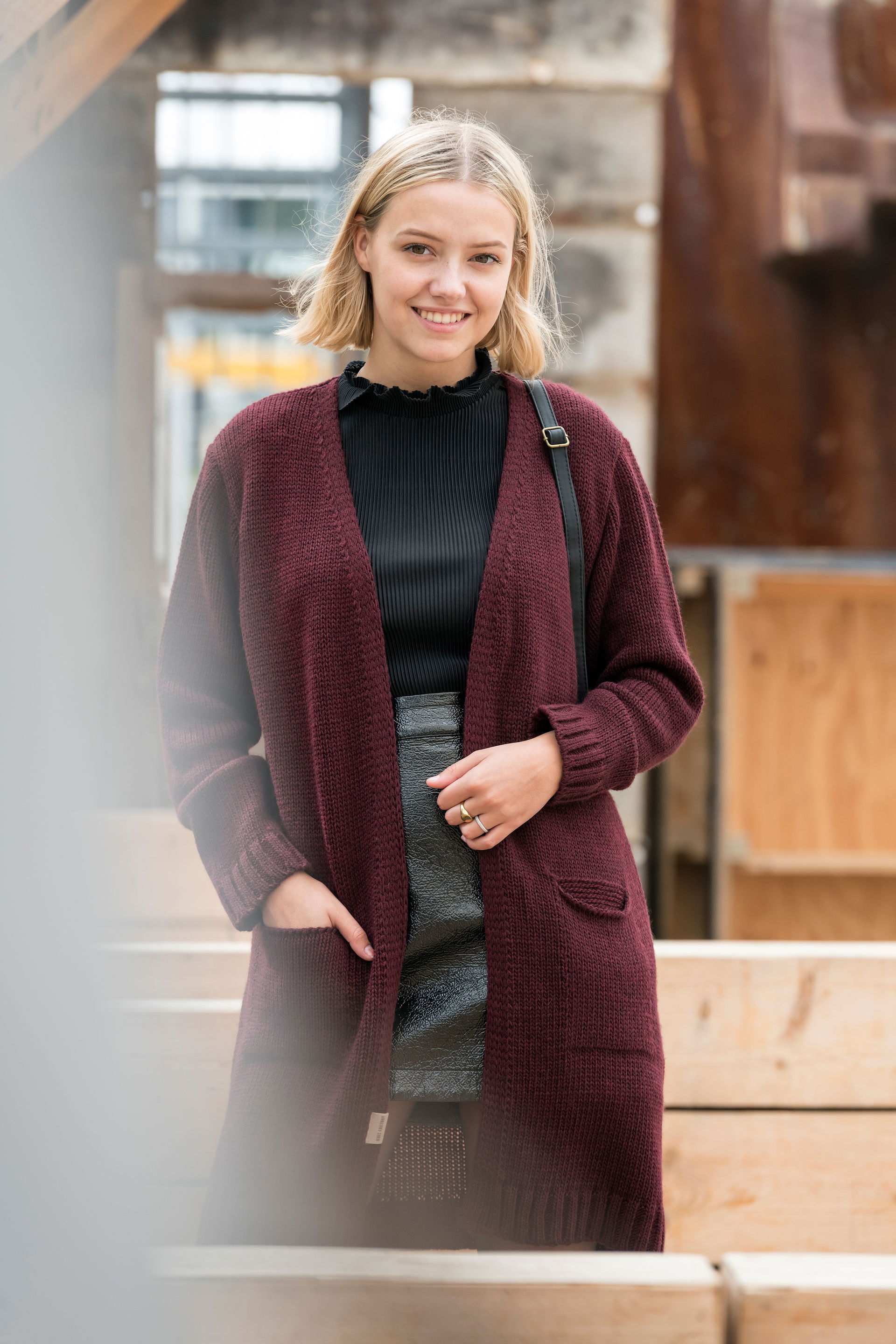 Ruby Gebreid Vest Petrol - 40/42 - Met steekzakken