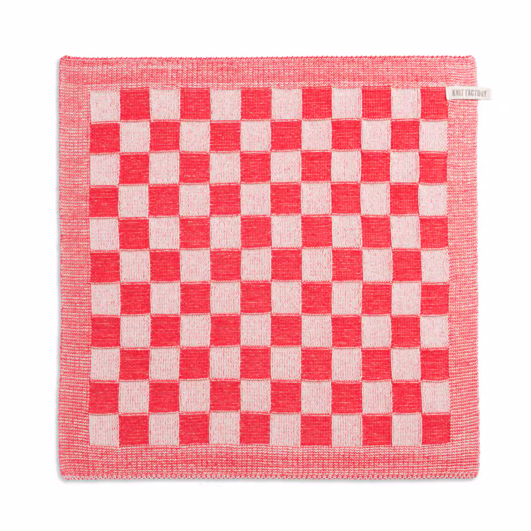 Keukendoek Block Ecru/Rood