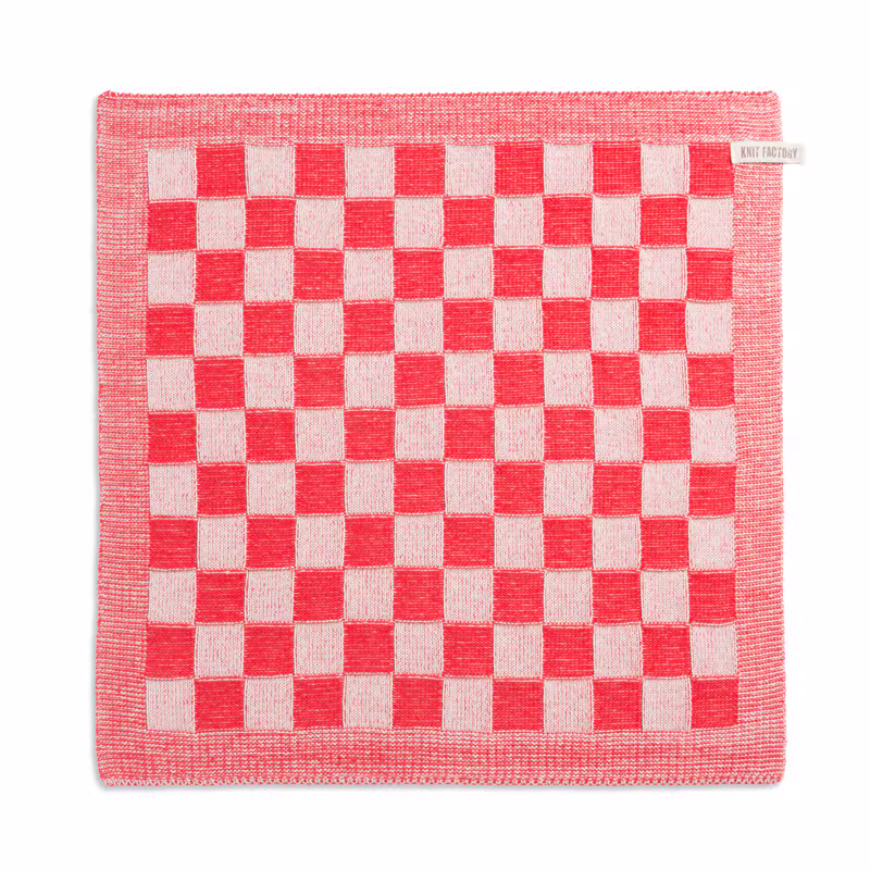 Keukendoek Block Ecru/Rood