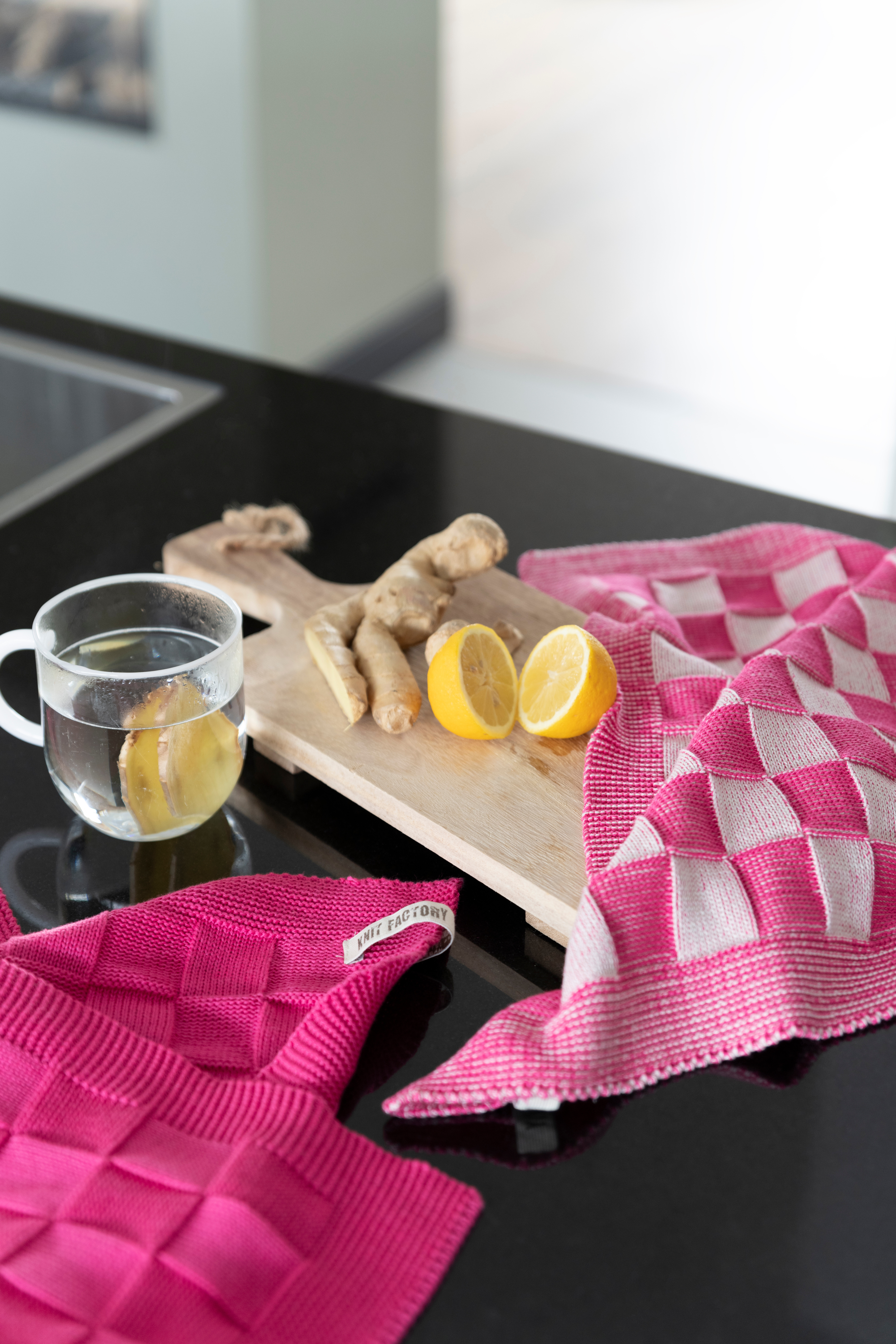 Keukendoek Block Ecru/Rood