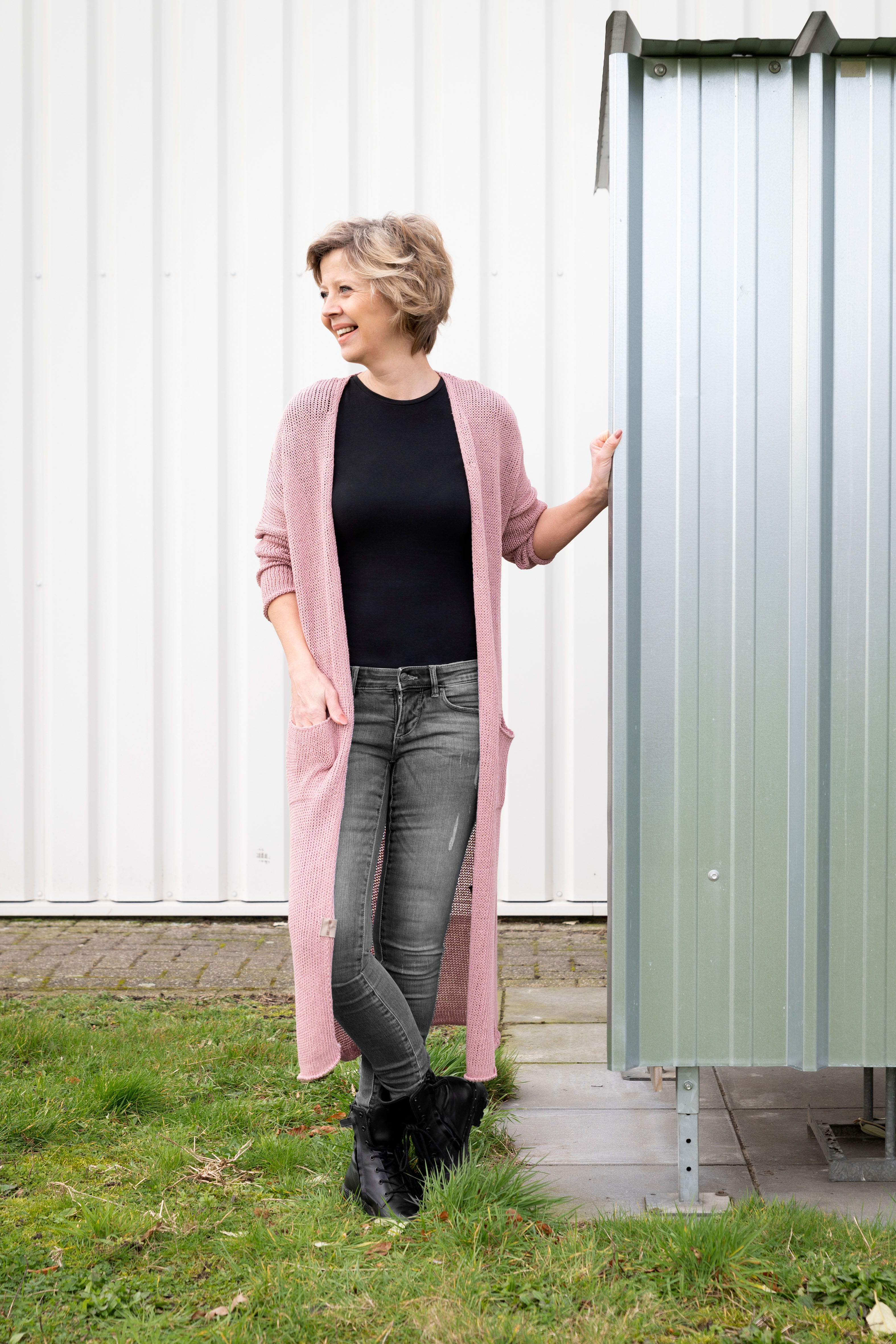 Jasmin Lang Gebreid Vest Oud Roze - 36/38 - Met steekzakken