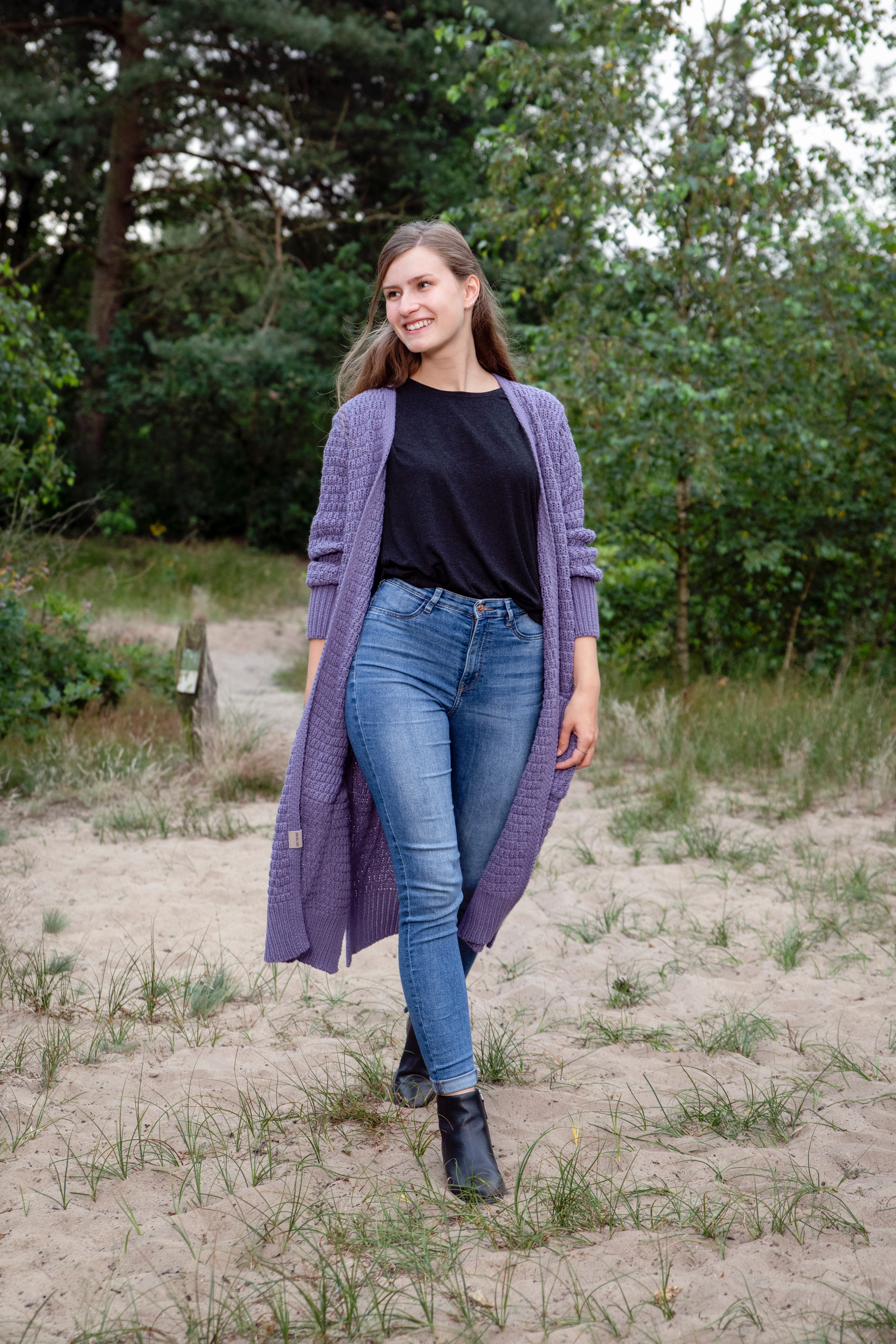 Jaida Lange Strickjacke Violett - 40/42 - Mit Taschen