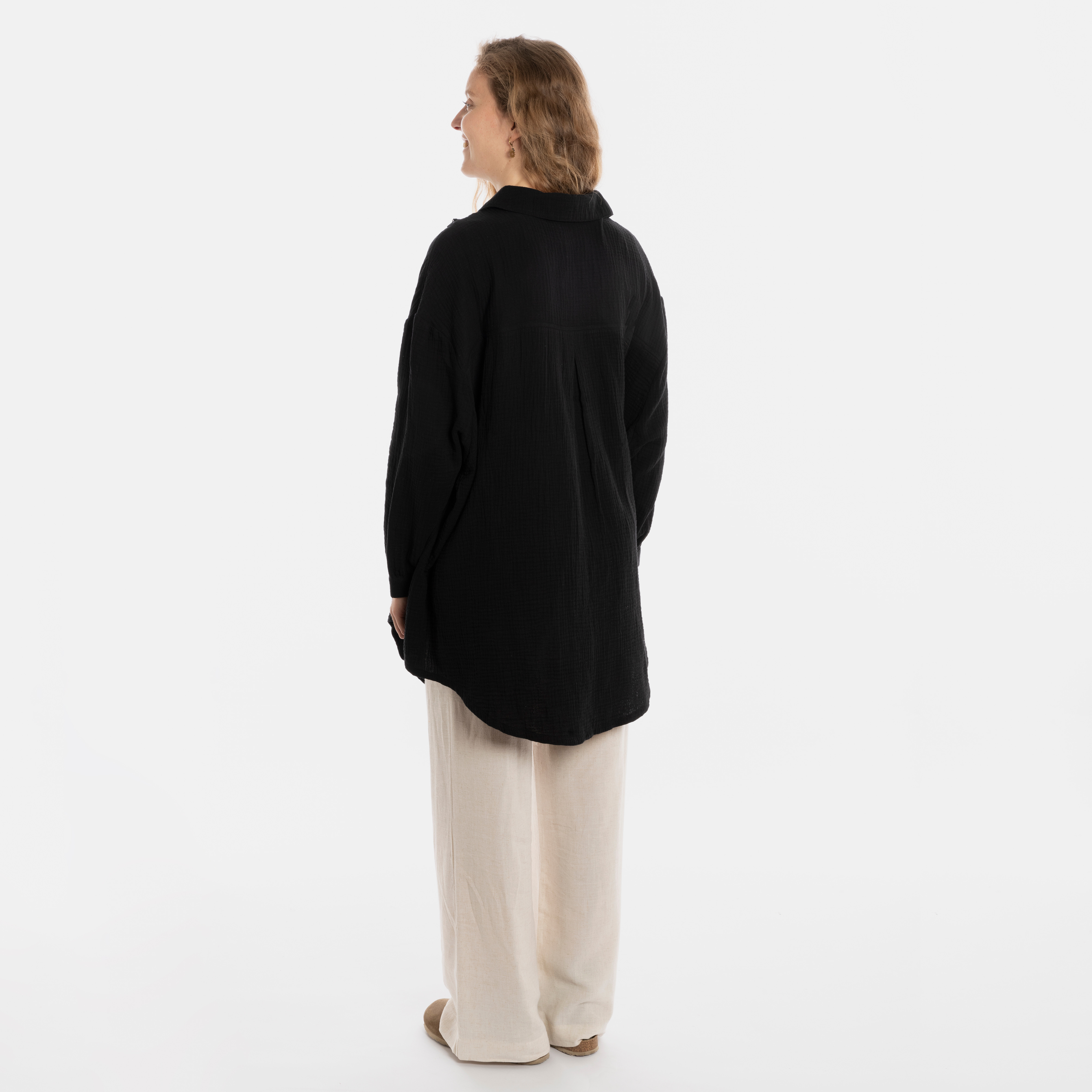 Yuki Musselin-Bluse Schwarz - Onesize 36/44