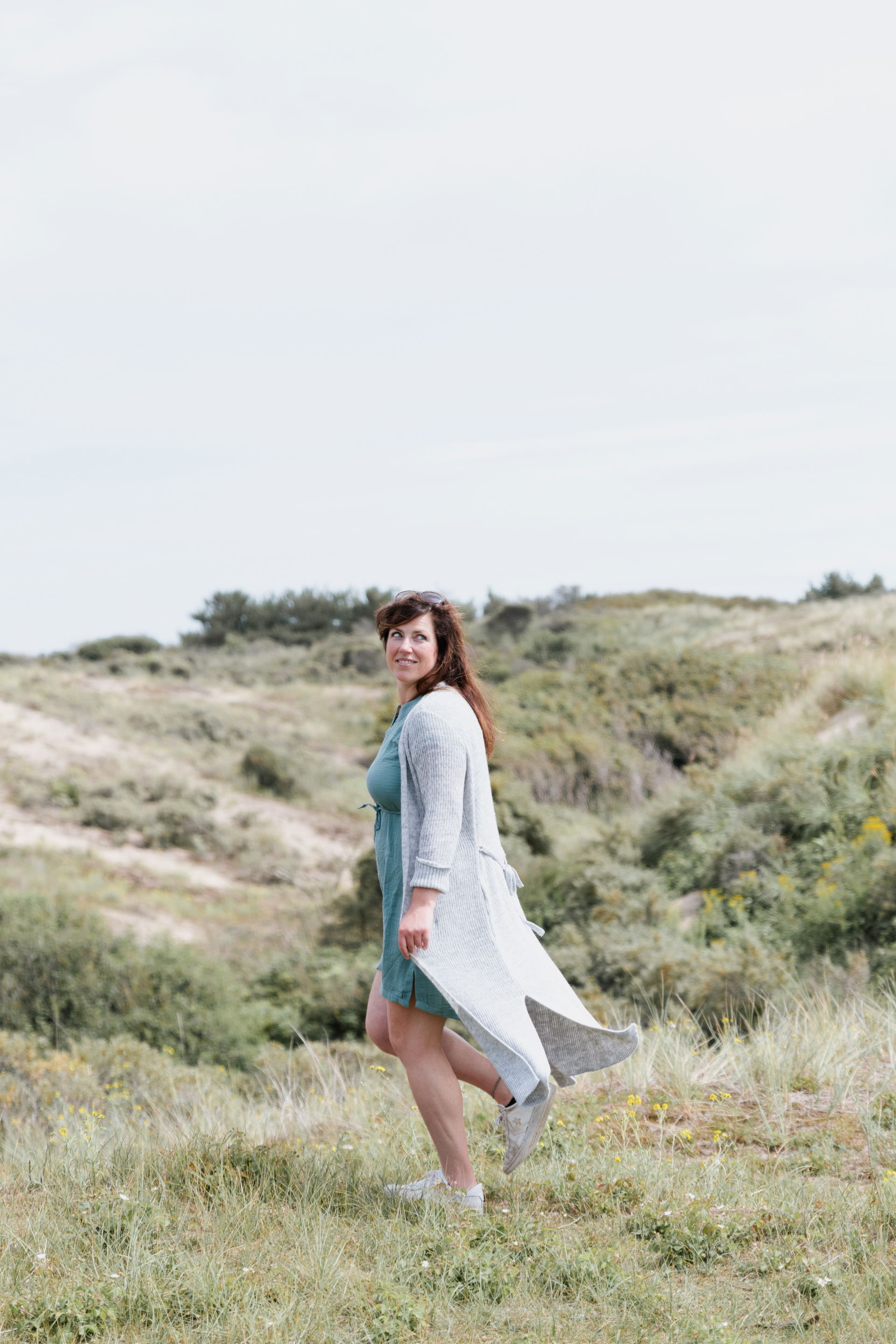 Gina Long Knitted Cardigan Stone Green - 36/38 - With side pockets