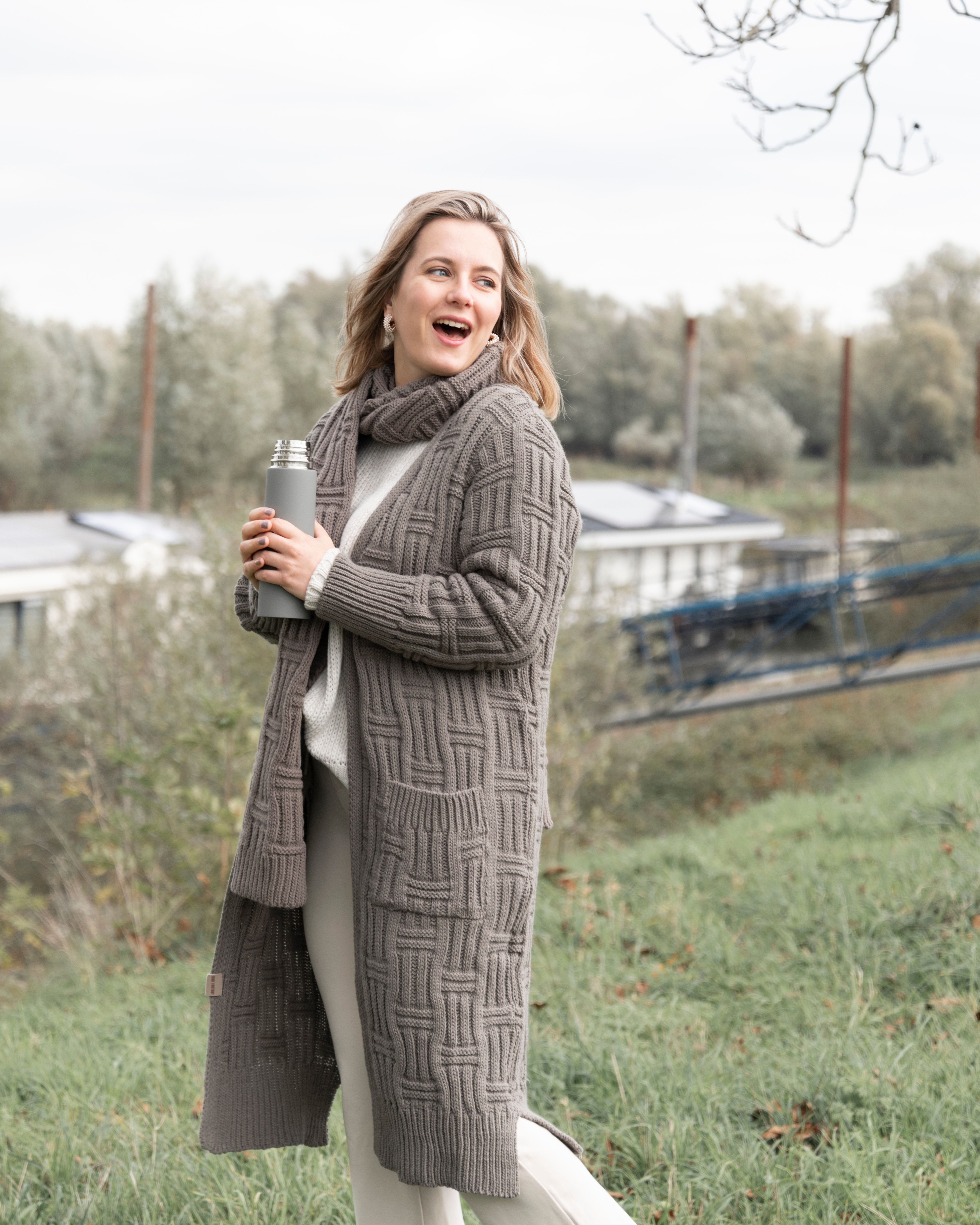 Bobby Lang Gebreid Vest Cappuccino - 40/42 - Met steekzakken