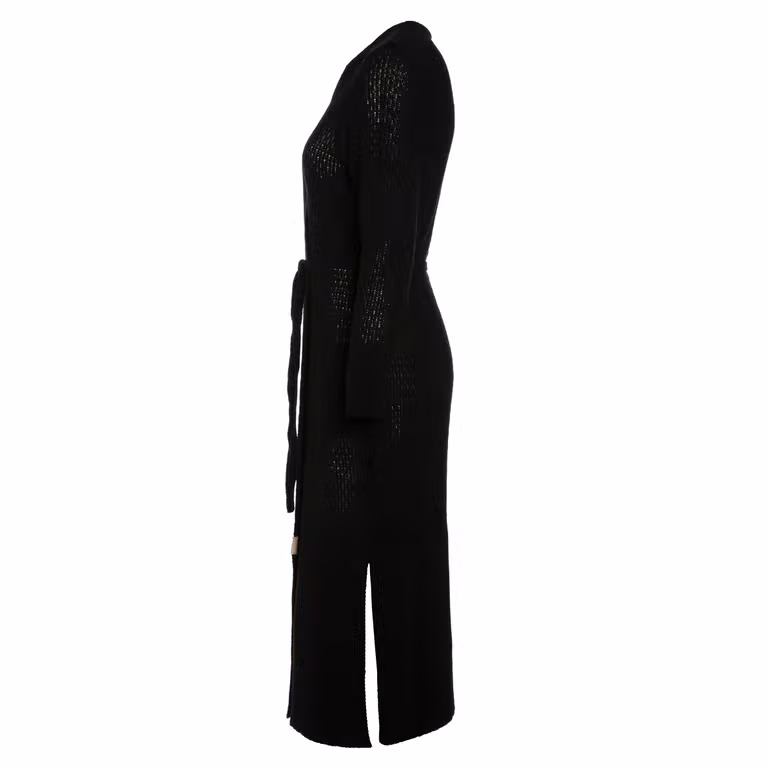 Gina Lang Gebreid Vest Zwart - 36/38 - Met steekzakken