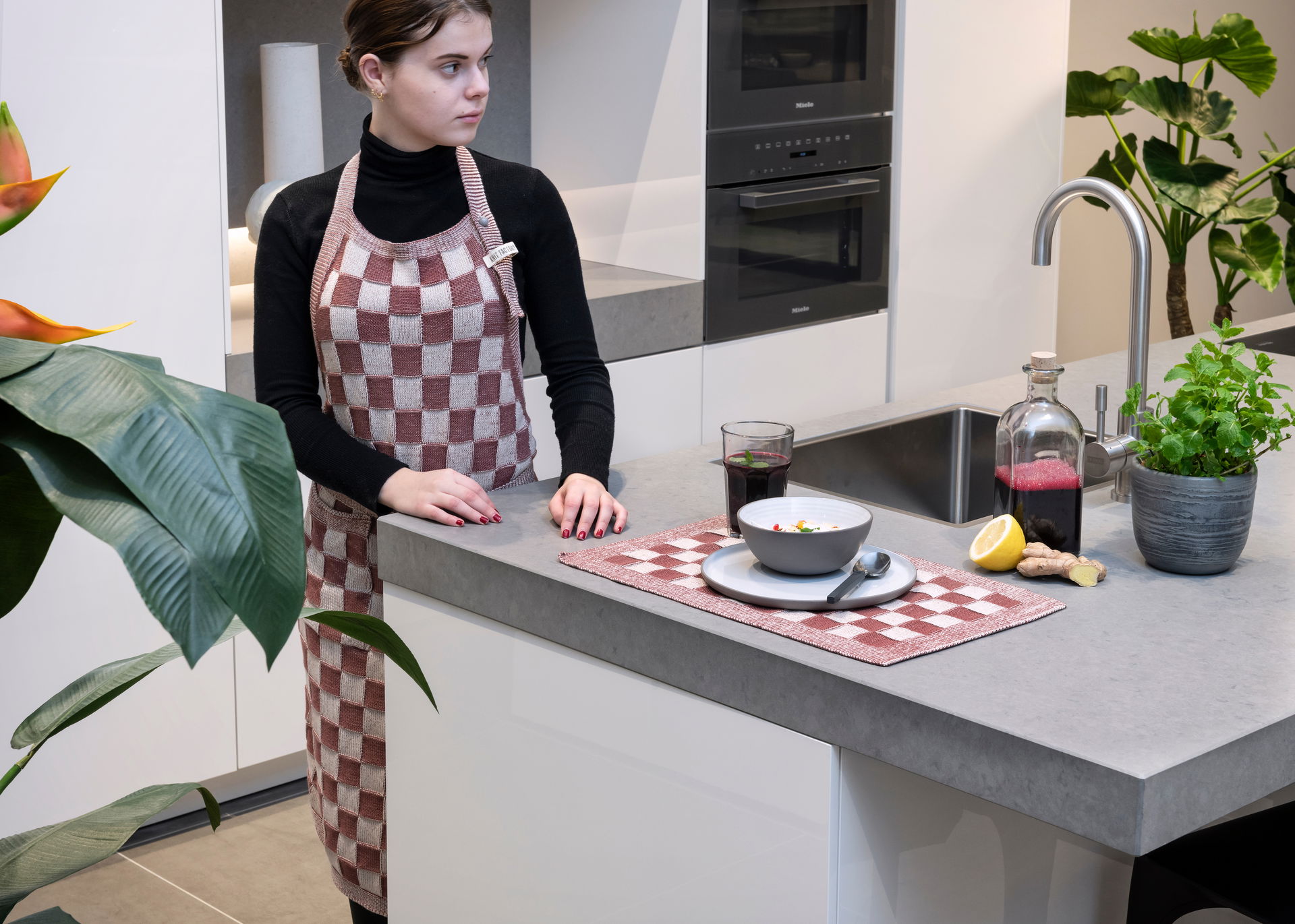 Keukenschort Block Ecru/Orange