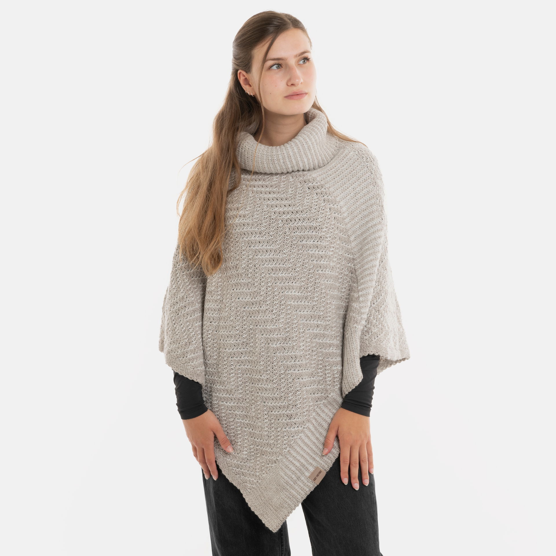 Amber Gestrickter Poncho Iced Clay/Beige