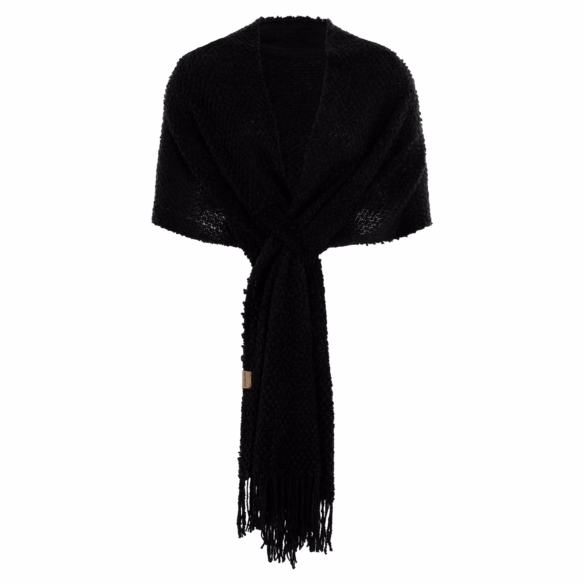 Reese Scarf Black - With loop and fringes