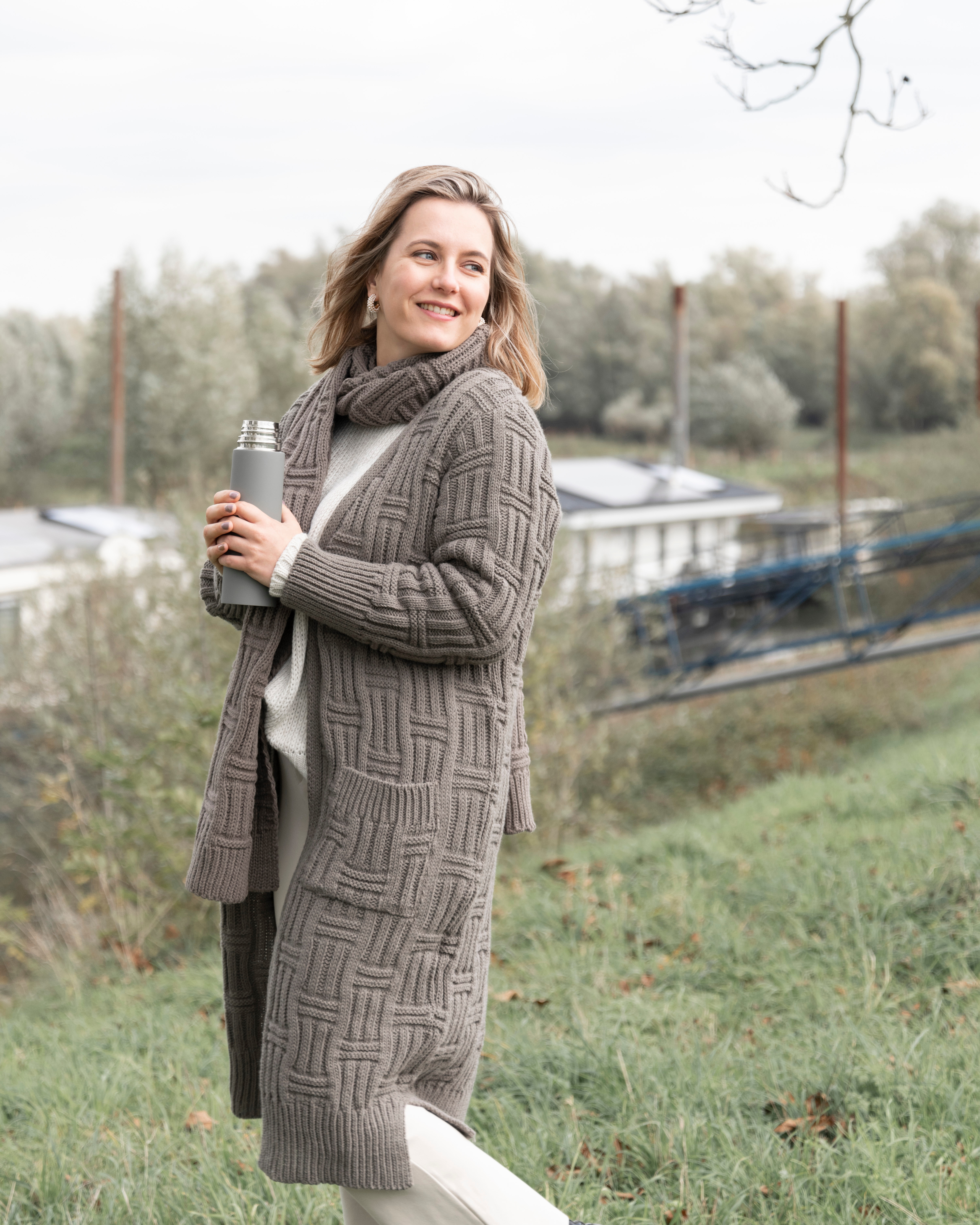 Bobby Lang Gebreid Vest Cappuccino - 40/42 - Met steekzakken