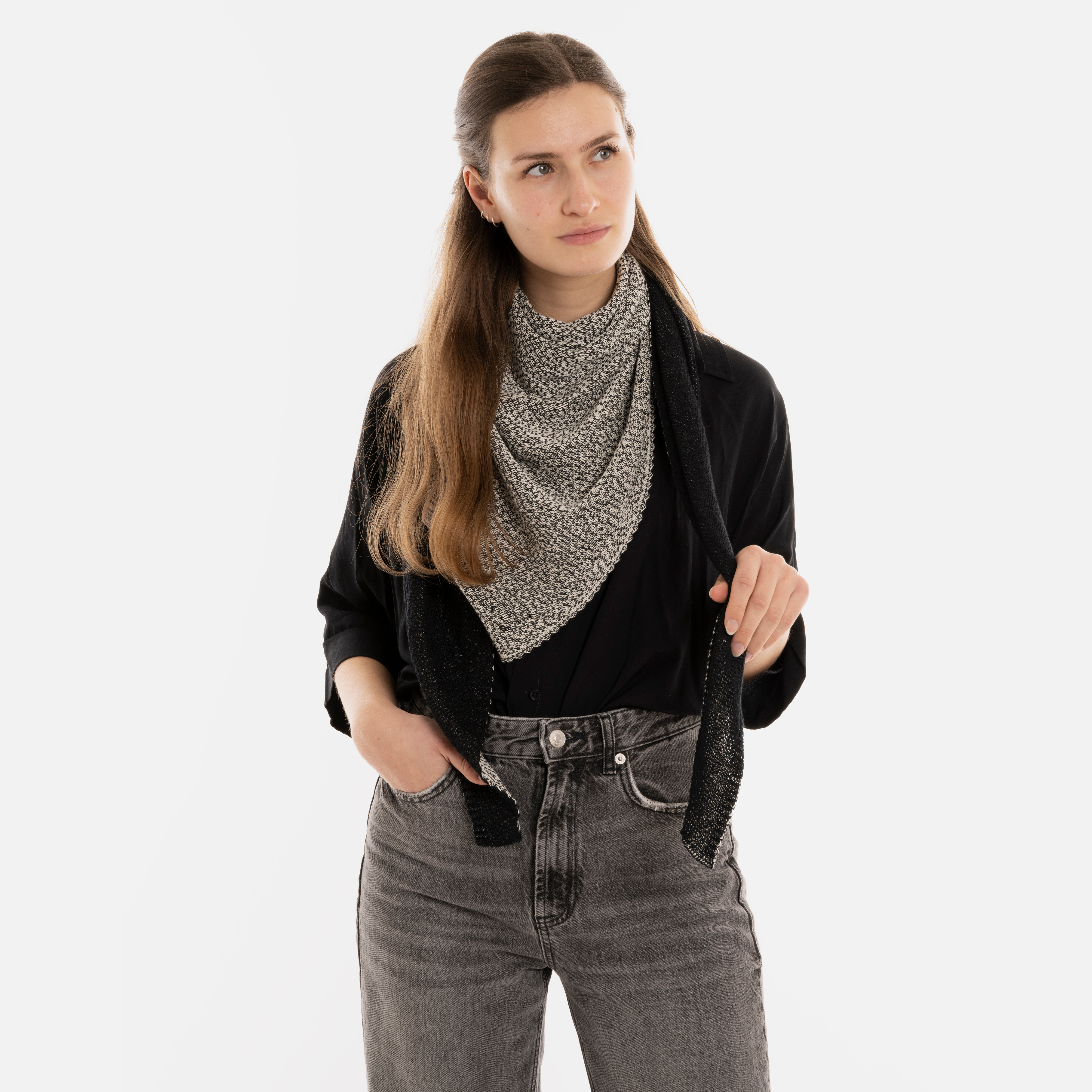 Ella Omslagdoek Ecru/Zwart