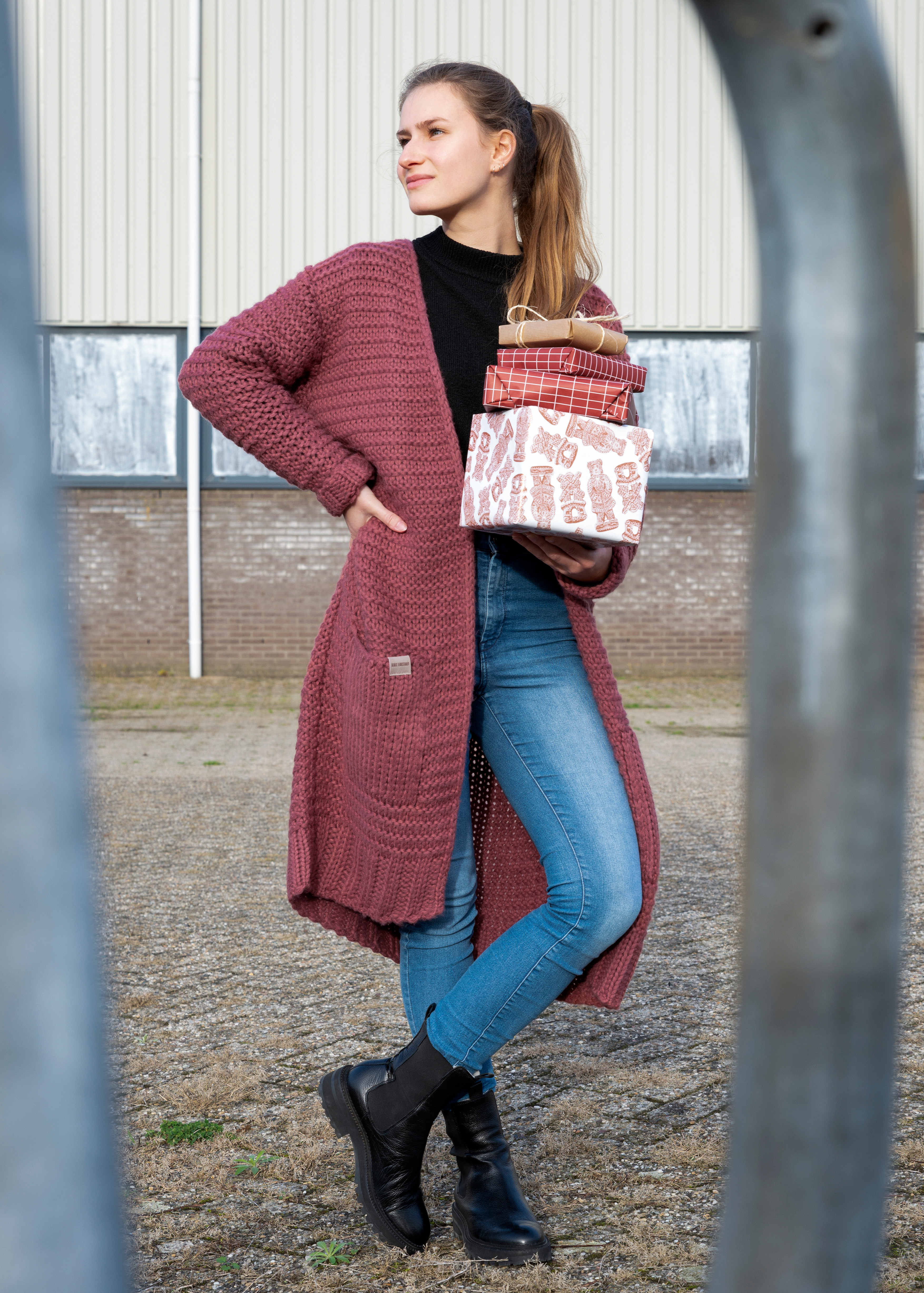 Alex lange Strickjacke Stone Red - 36/38