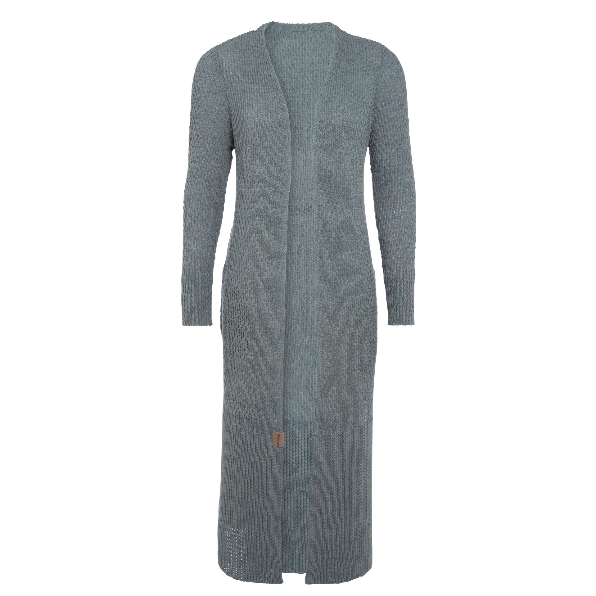 Gina Long Knitted Cardigan Stone Green - 36/38 - With side pockets