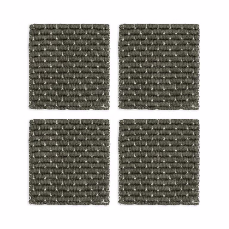 Gestrickte Glasuntersetzer Block Ecru/Khaki - 4er Set