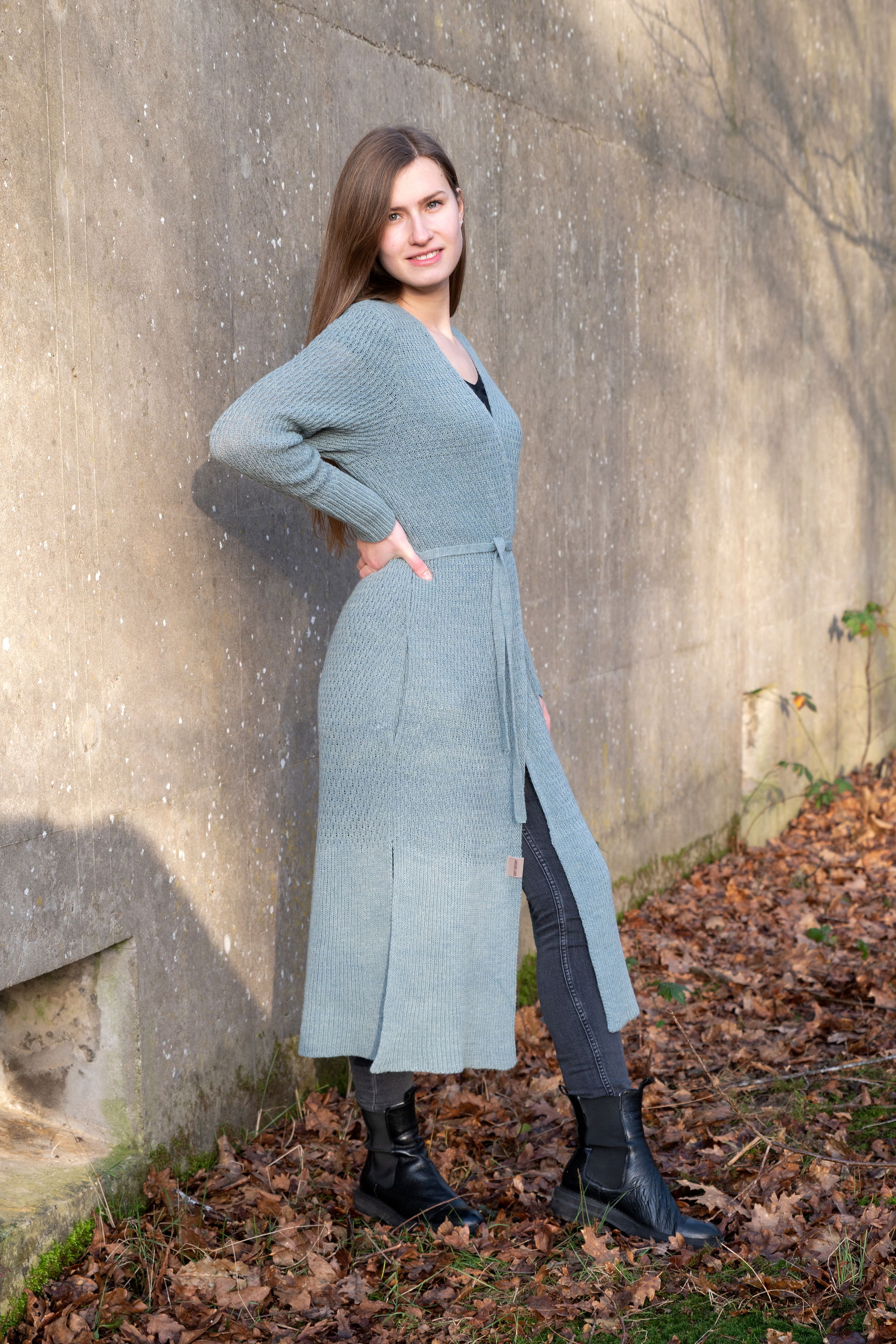 Gina Lange Strickjacke Leinen - 36/38 - Mit Taschen