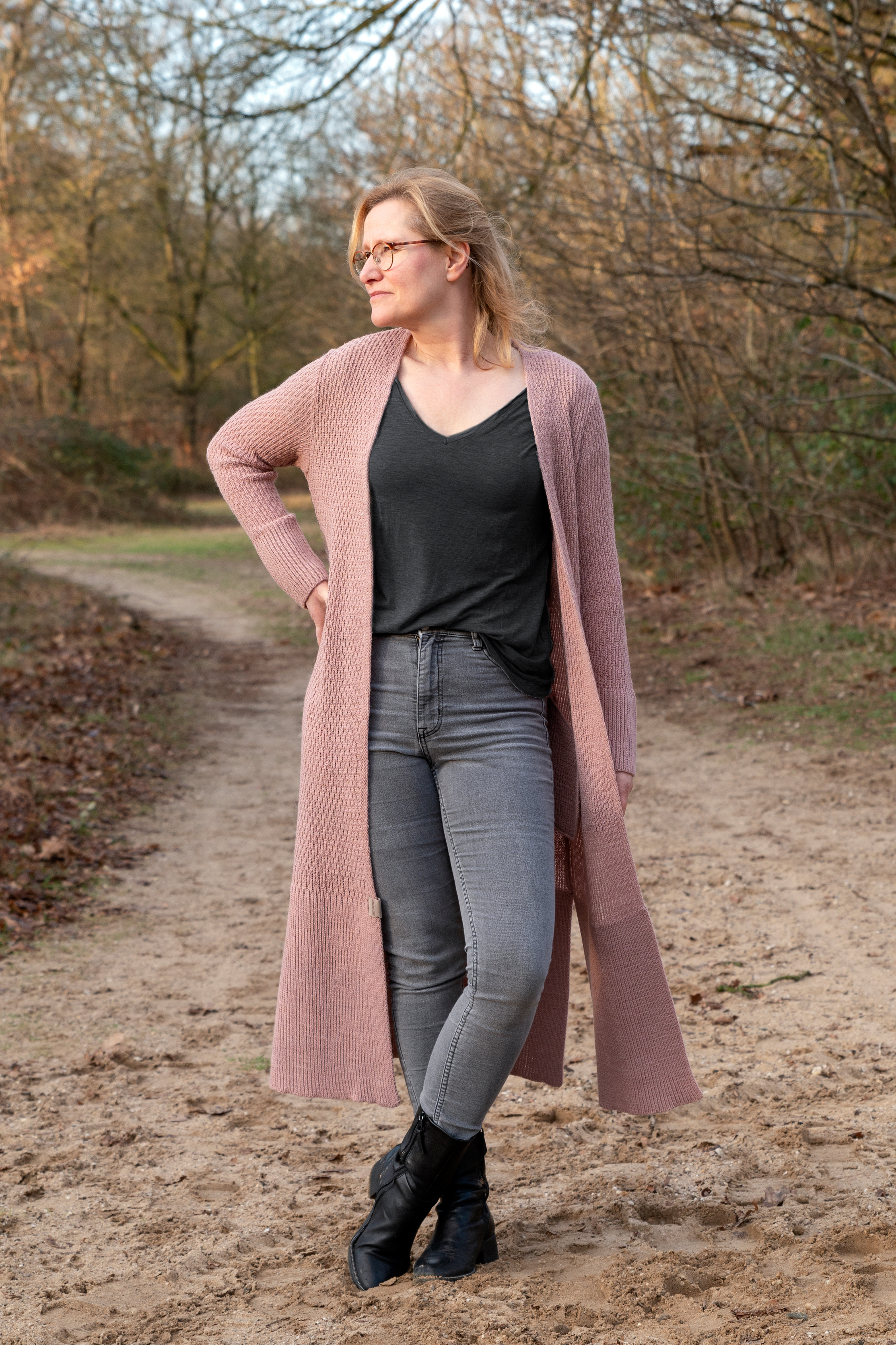 Gina Lange Strickjacke Anthrazit - 40/42 - Mit Taschen