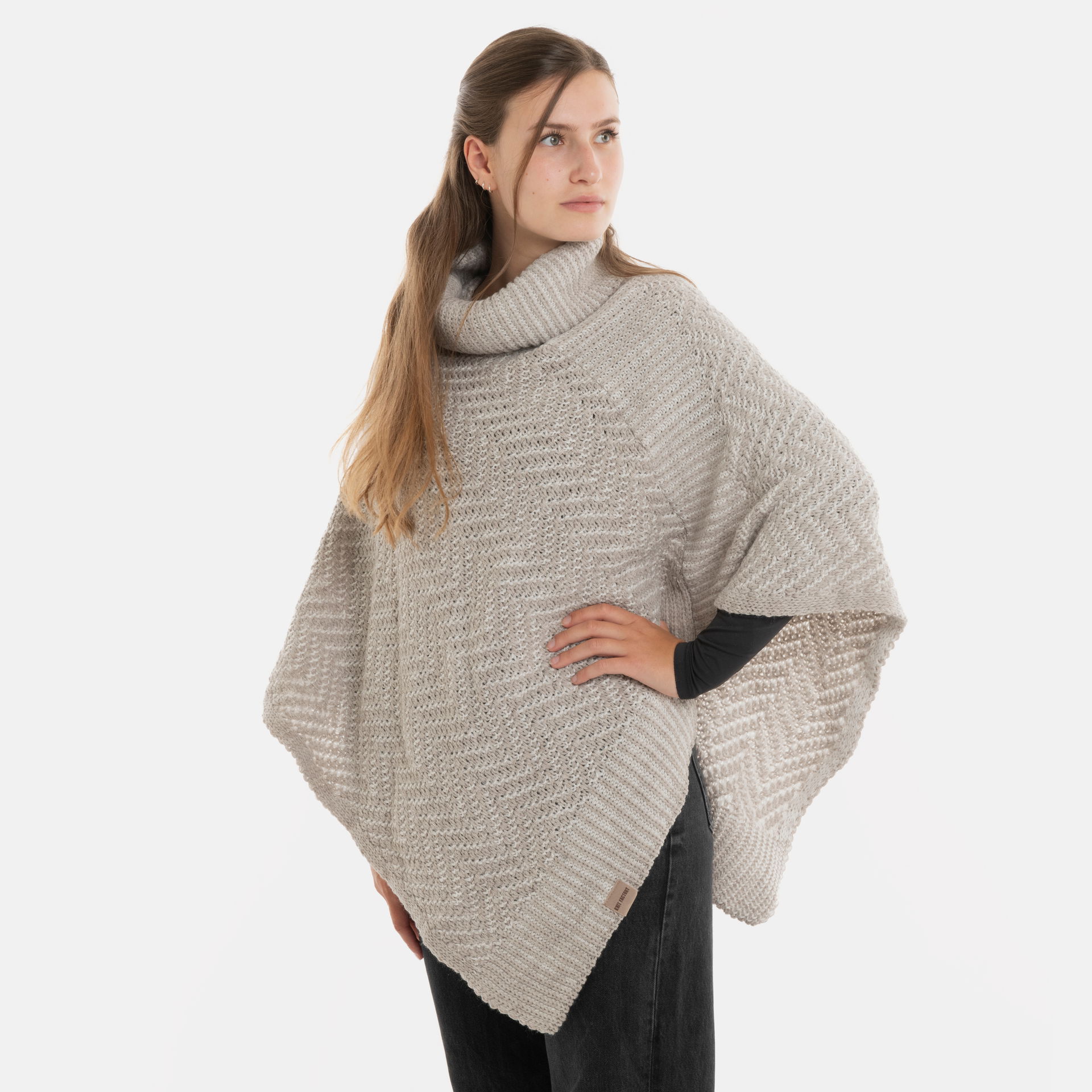 Amber Gestrickter Poncho Iced Clay/Beige
