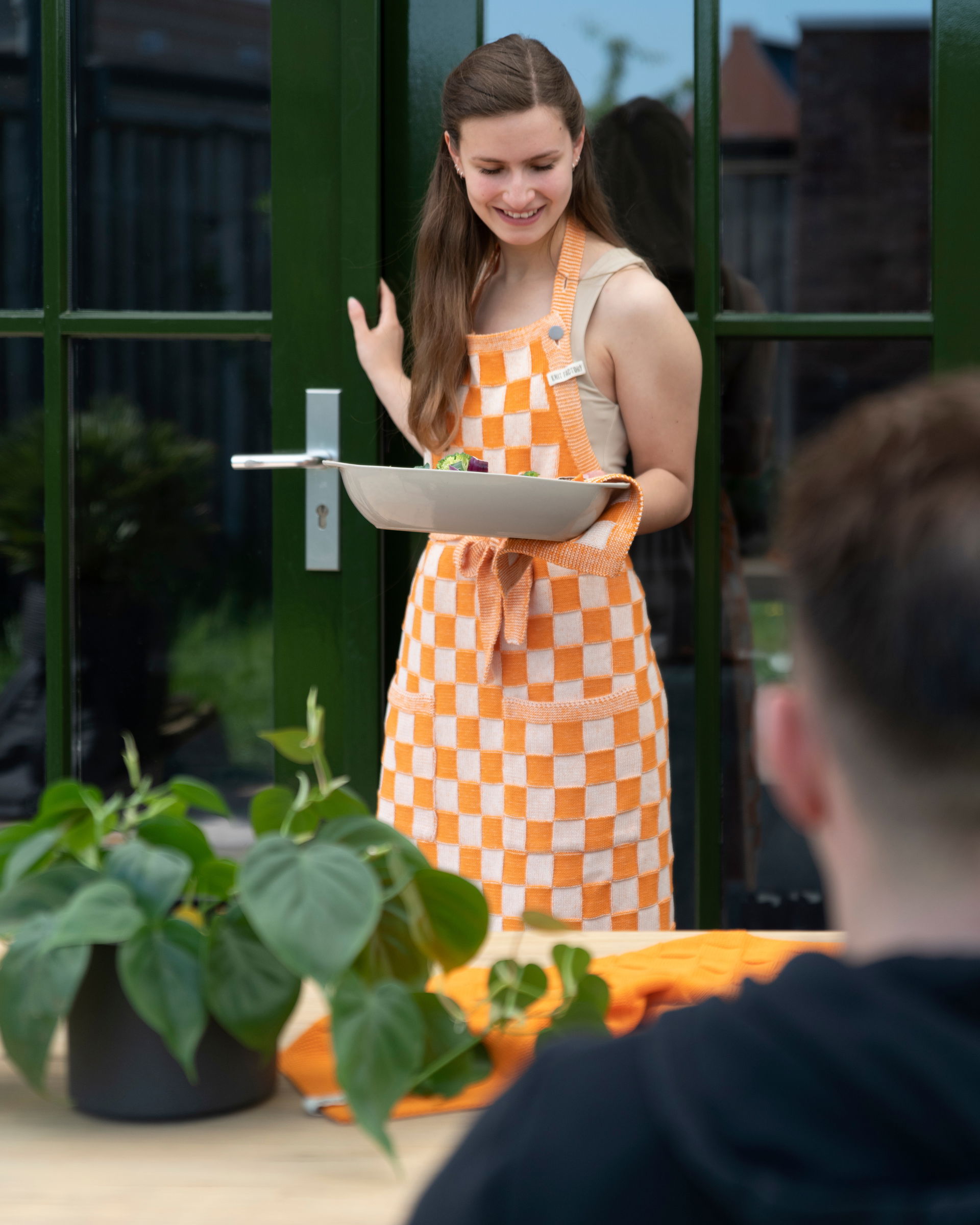 Keukenschort Block Ecru/Orange
