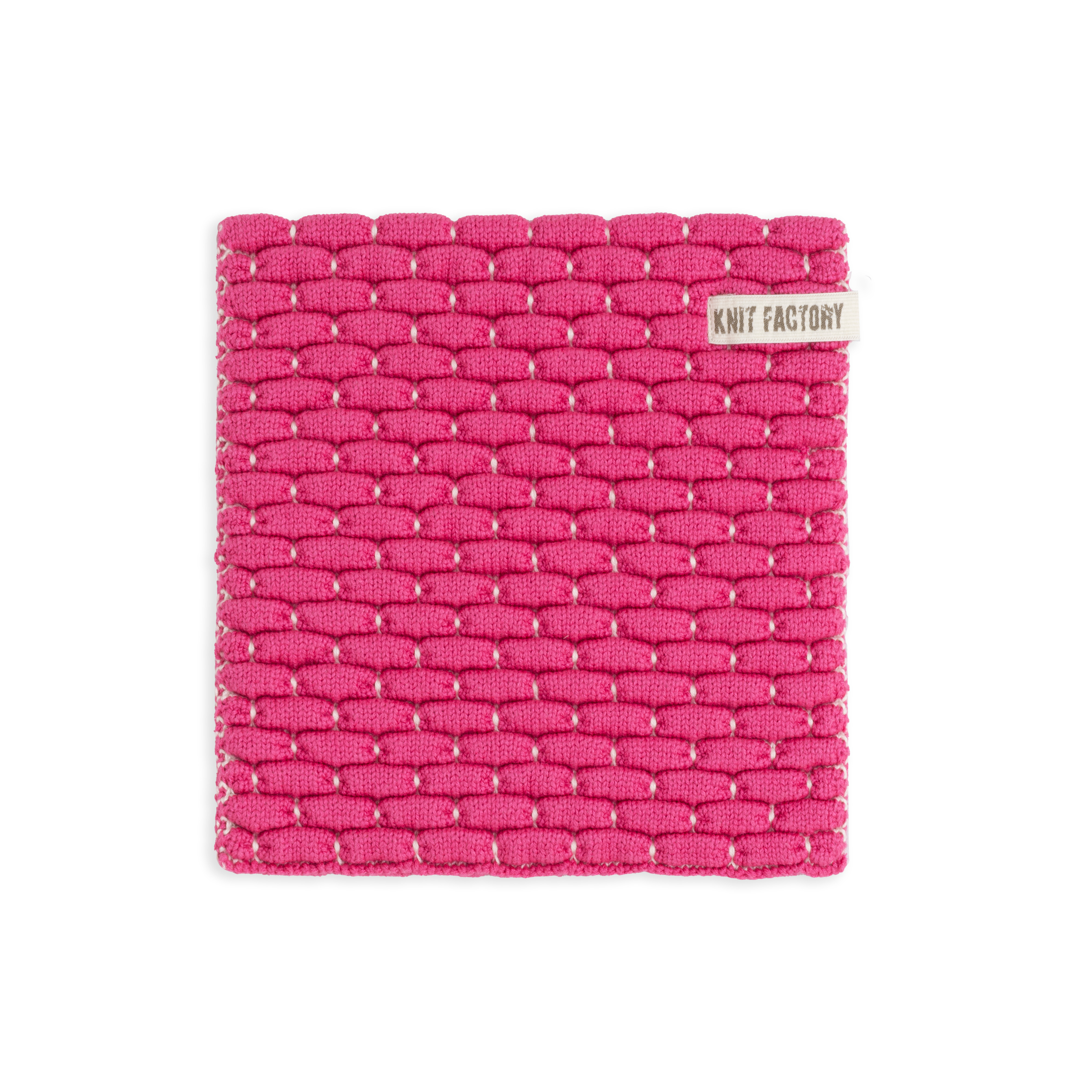 Gestrickter Topfuntersetzer Block Ecru/Fuchsia