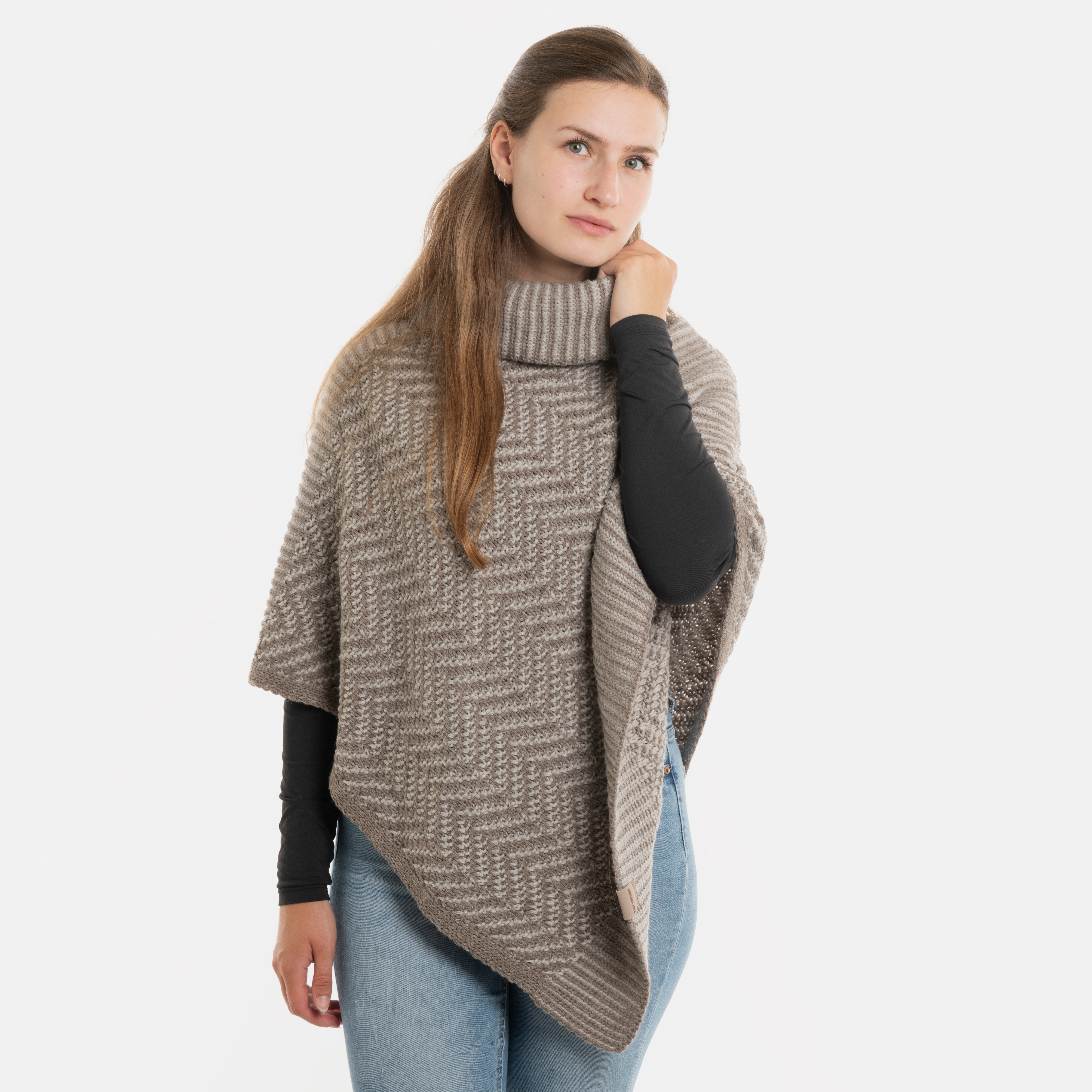 Amber Gebreide Poncho Marron/Iced Clay
