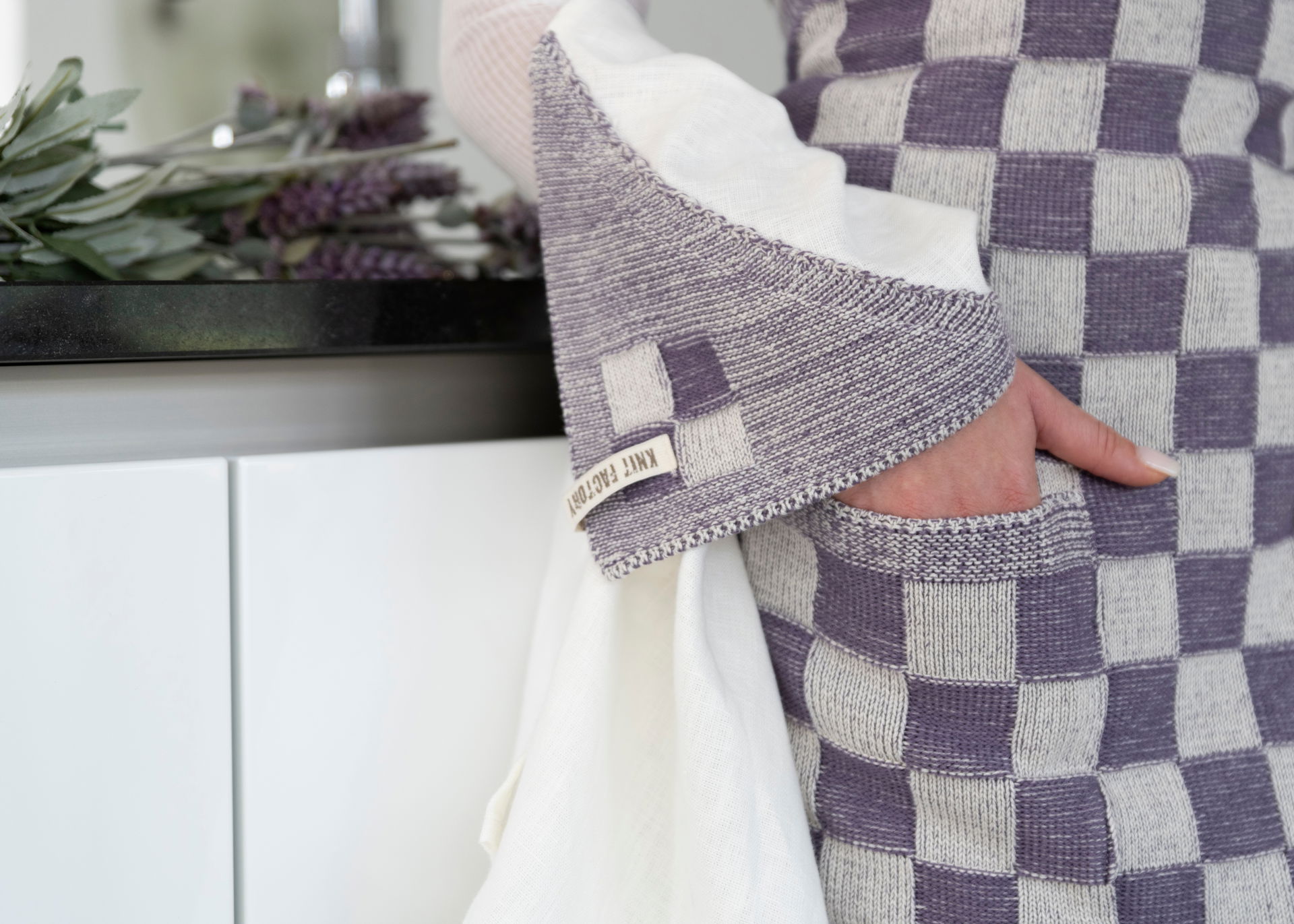 Theedoek Block Ecru/Violet